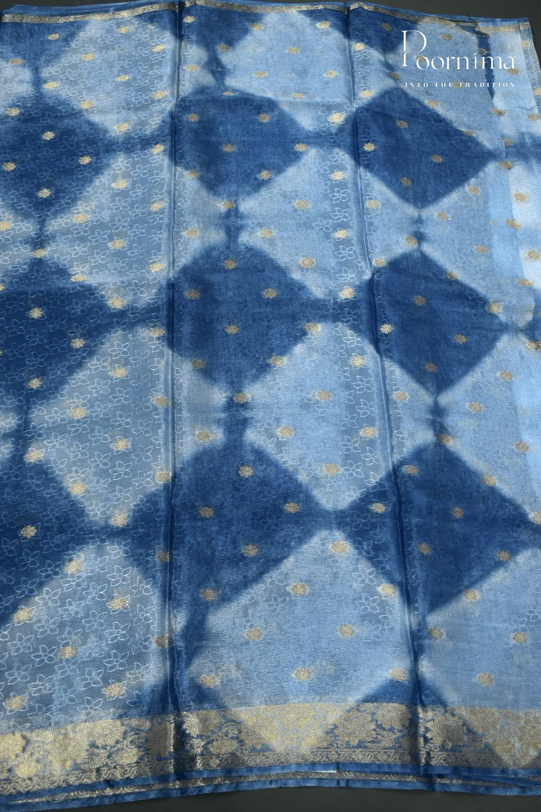 BLUE - CRAPE SILK SHADED SAREES WITH ALLOVER ZARI BUTIS