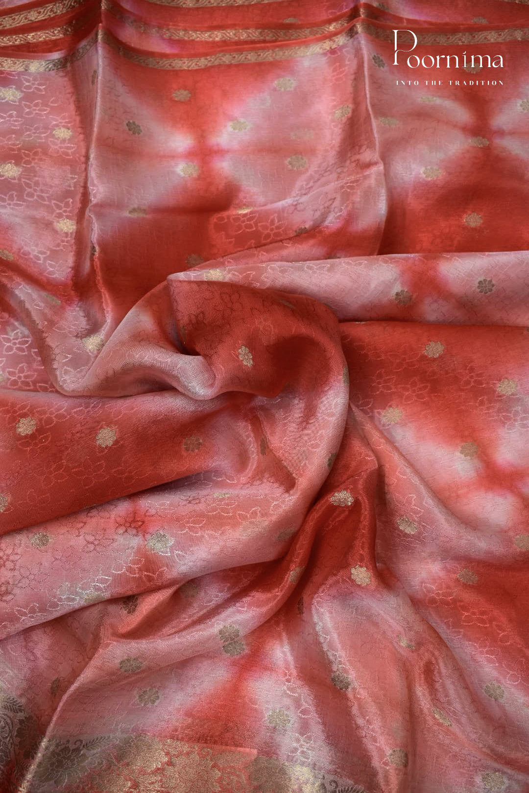 PEACH - CRAPE SILK SHADED SAREES WITH ALLOVER ZARI BUTIS