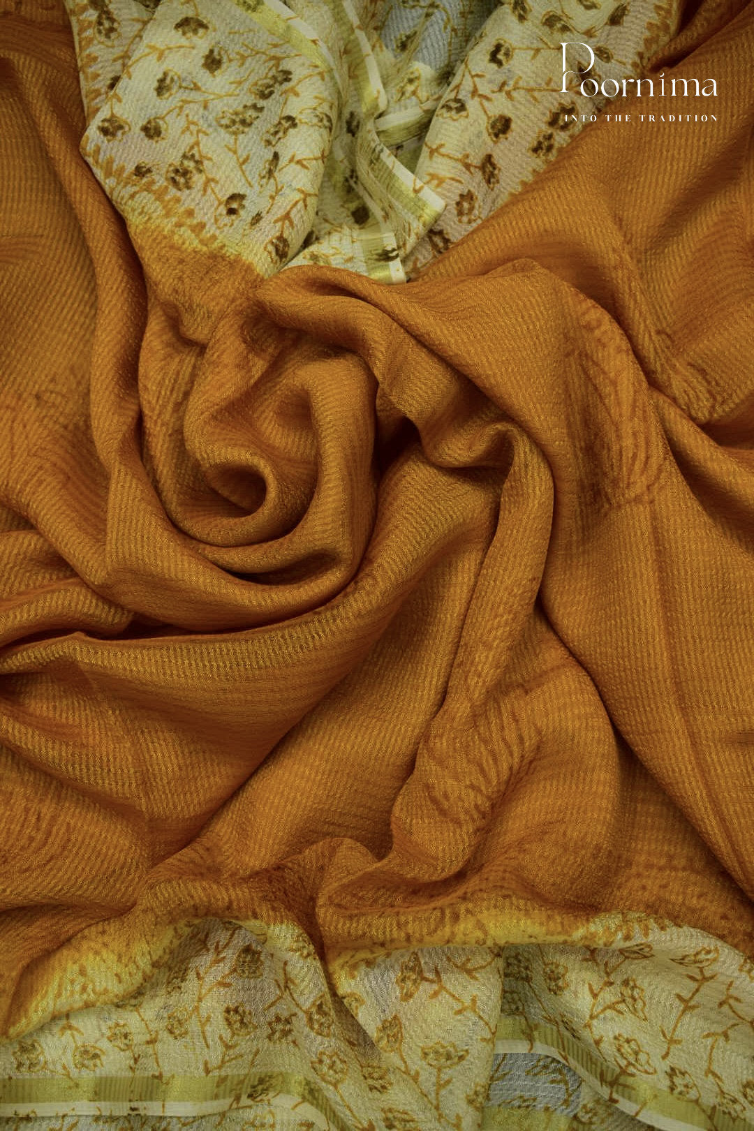 YELLOW & CREAM - CHECKS GEORGETTE BLOCK PRINTED SAREES
