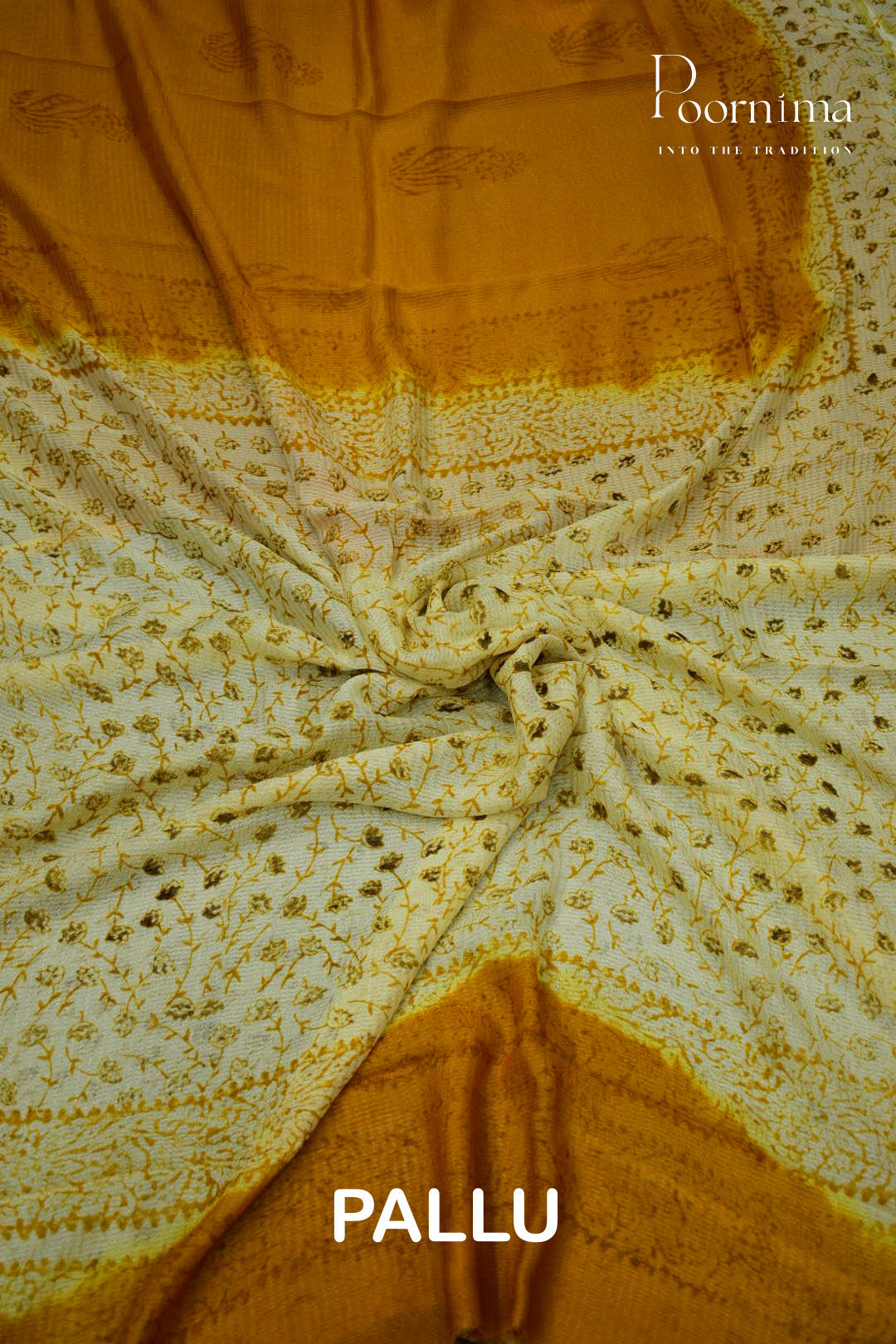 YELLOW & CREAM - CHECKS GEORGETTE BLOCK PRINTED SAREES