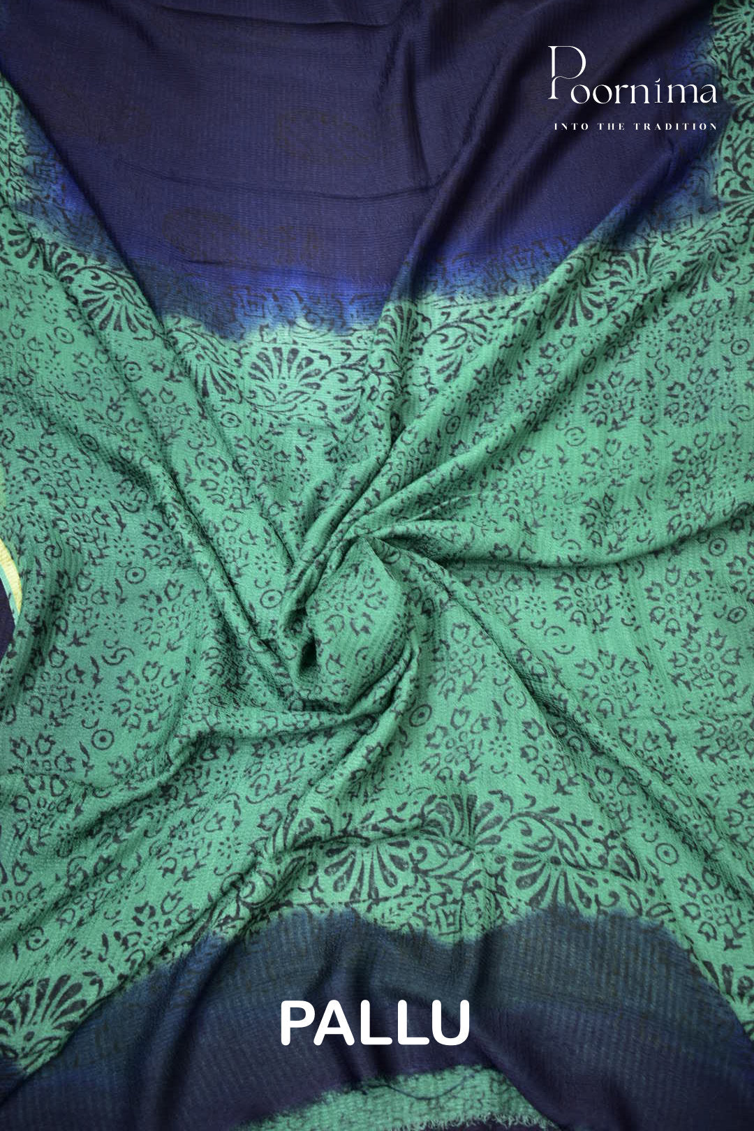 BLUE & GREEN - CHECKS GEORGETTE BLOCK PRINTED SAREES