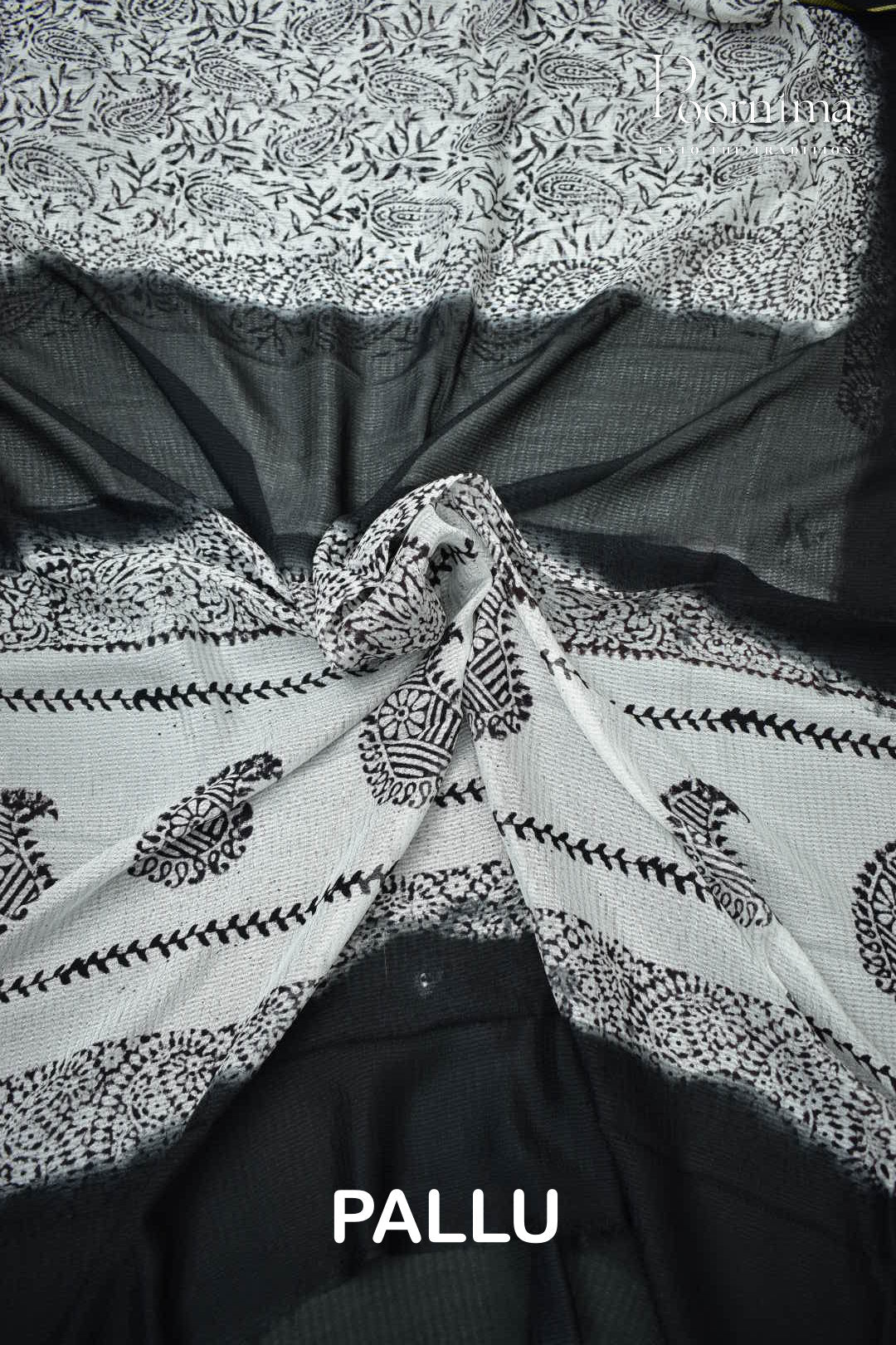 BLACK & WHITE - CHECKS GEORGETTE BLOCK PRINTED SAREES