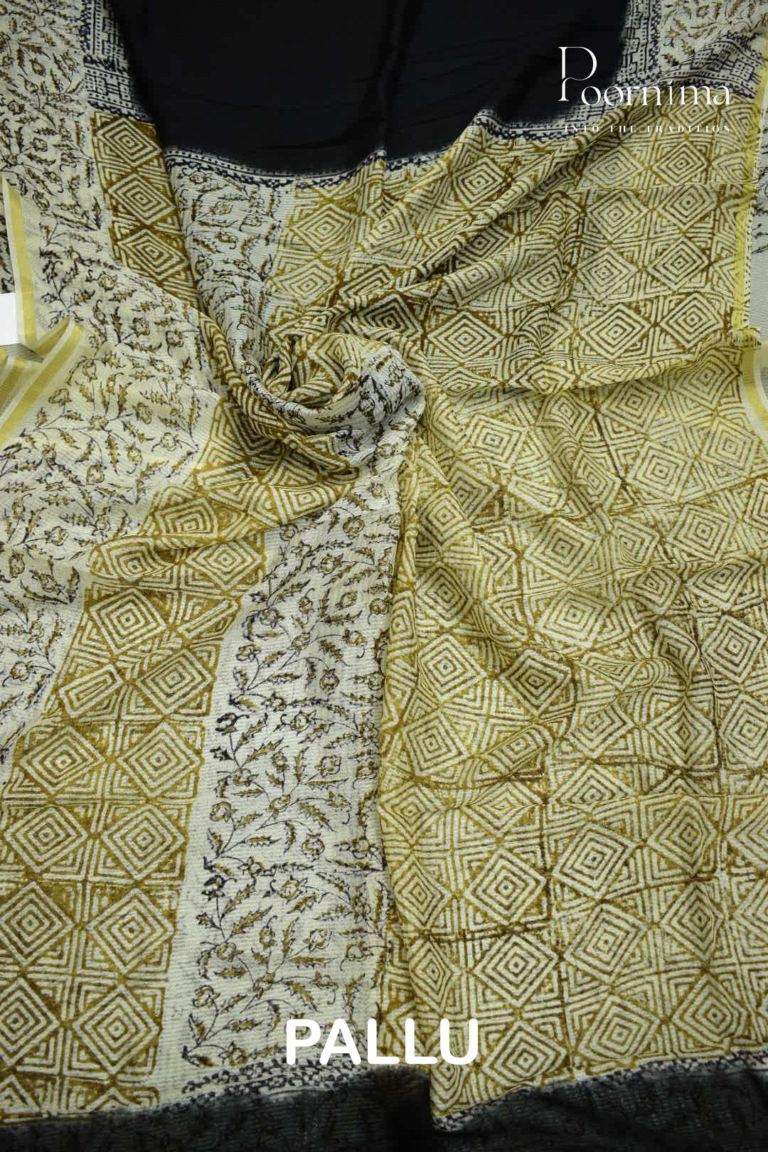 CREAM & BLACK - CHECKS GEORGETTE BLOCK PRINTED SAREES