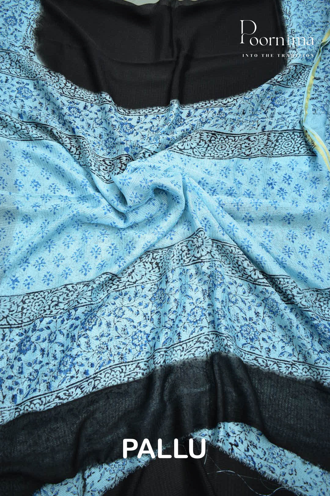 SKY BLUE & BLACK - CHECKS GEORGETTE BLOCK PRINTED SAREES