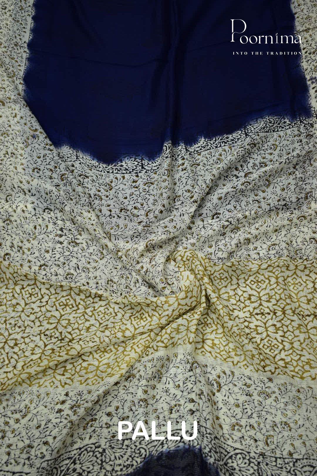 BLUE & WHITE - CHECKS GEORGETTE BLOCK PRINTED SAREES