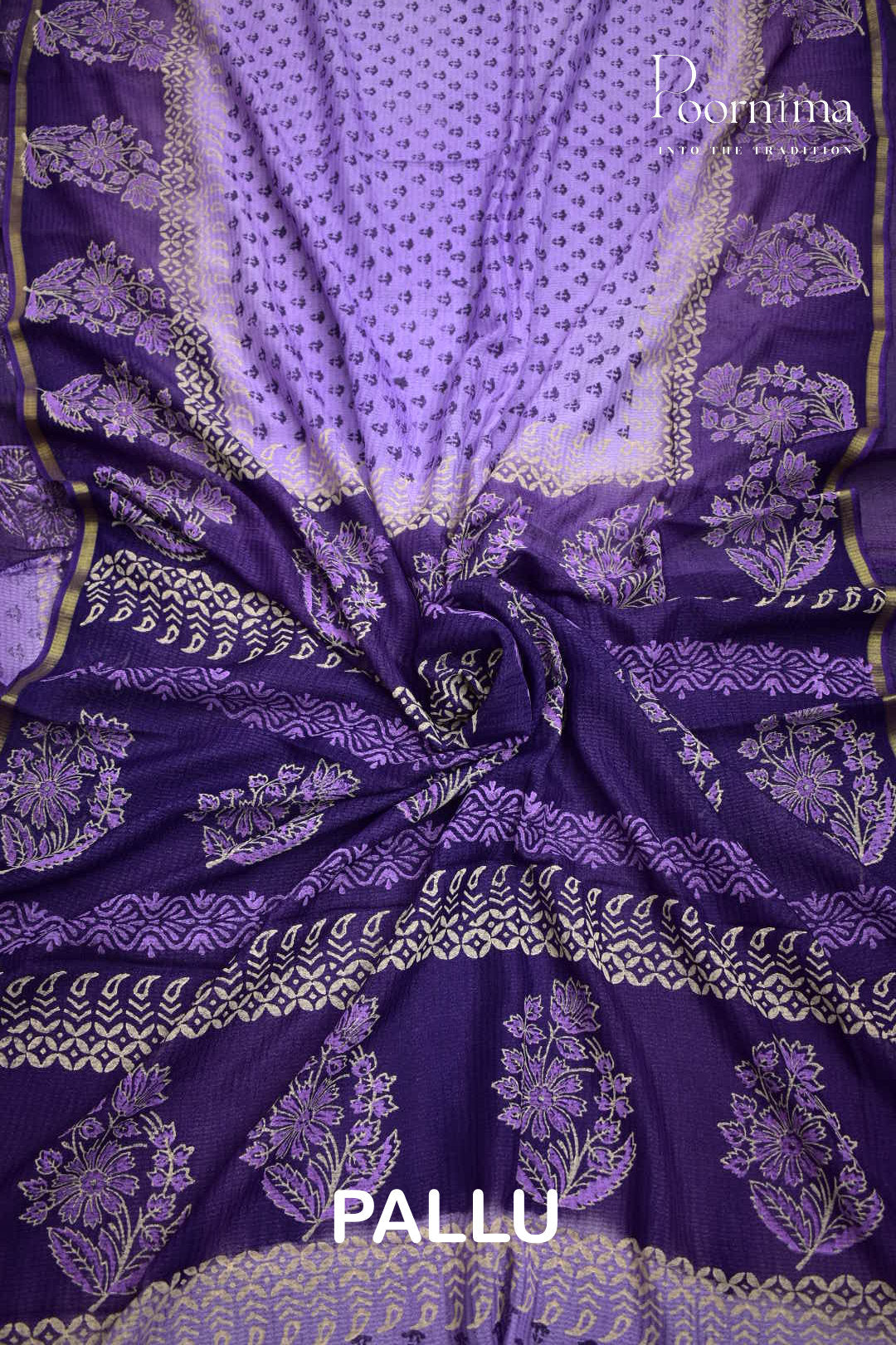 VIOLET SHADED - CHECKS GEORGETTE BLOCK PRINTED SAREES