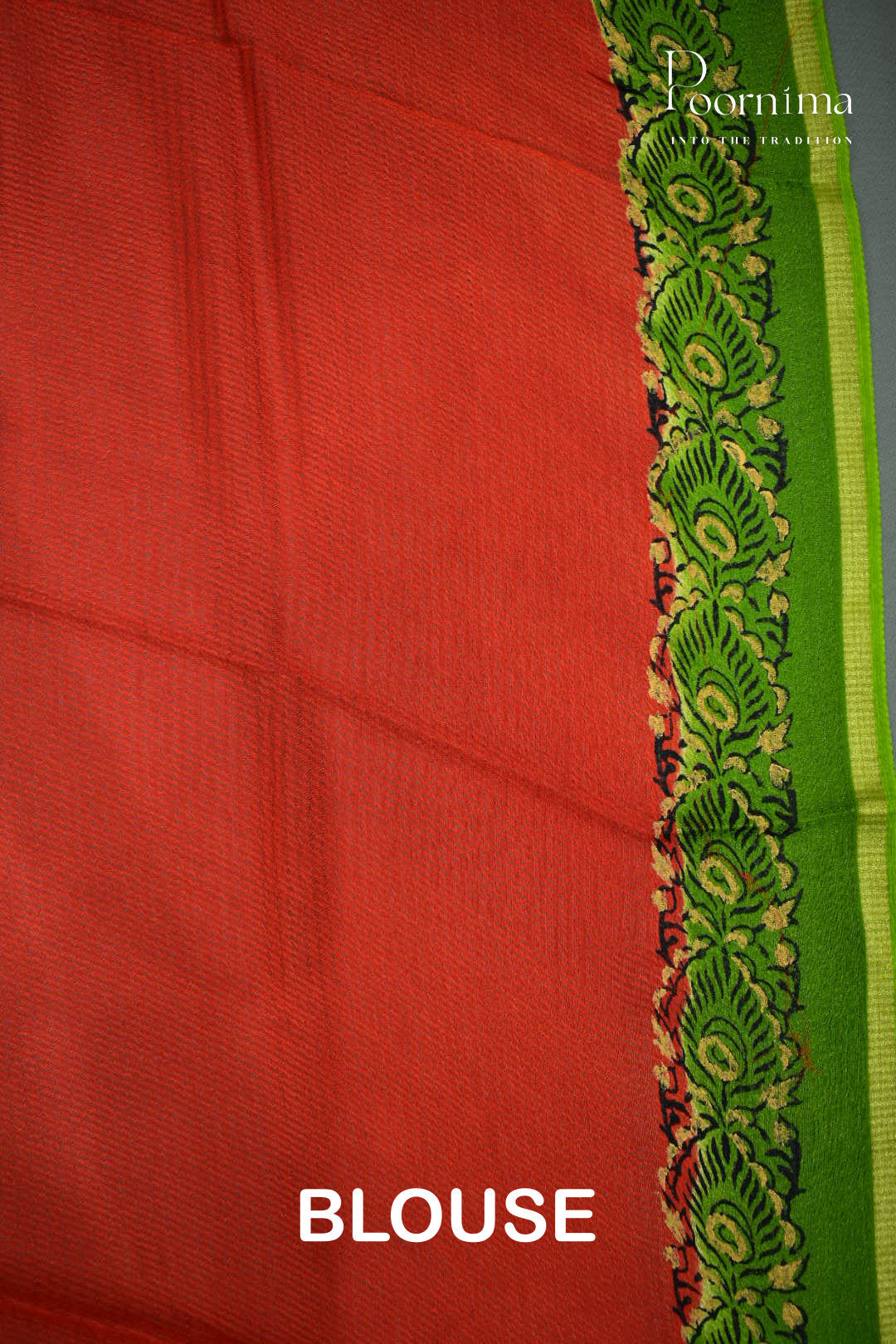 GREEN & ORANGE - CHECKS GEORGETTE BLOCK PRINTED SAREES