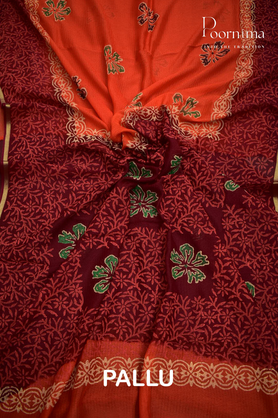 ORANGE & MAROON - CHECKS GEORGETTE BLOCK PRINTED SAREES