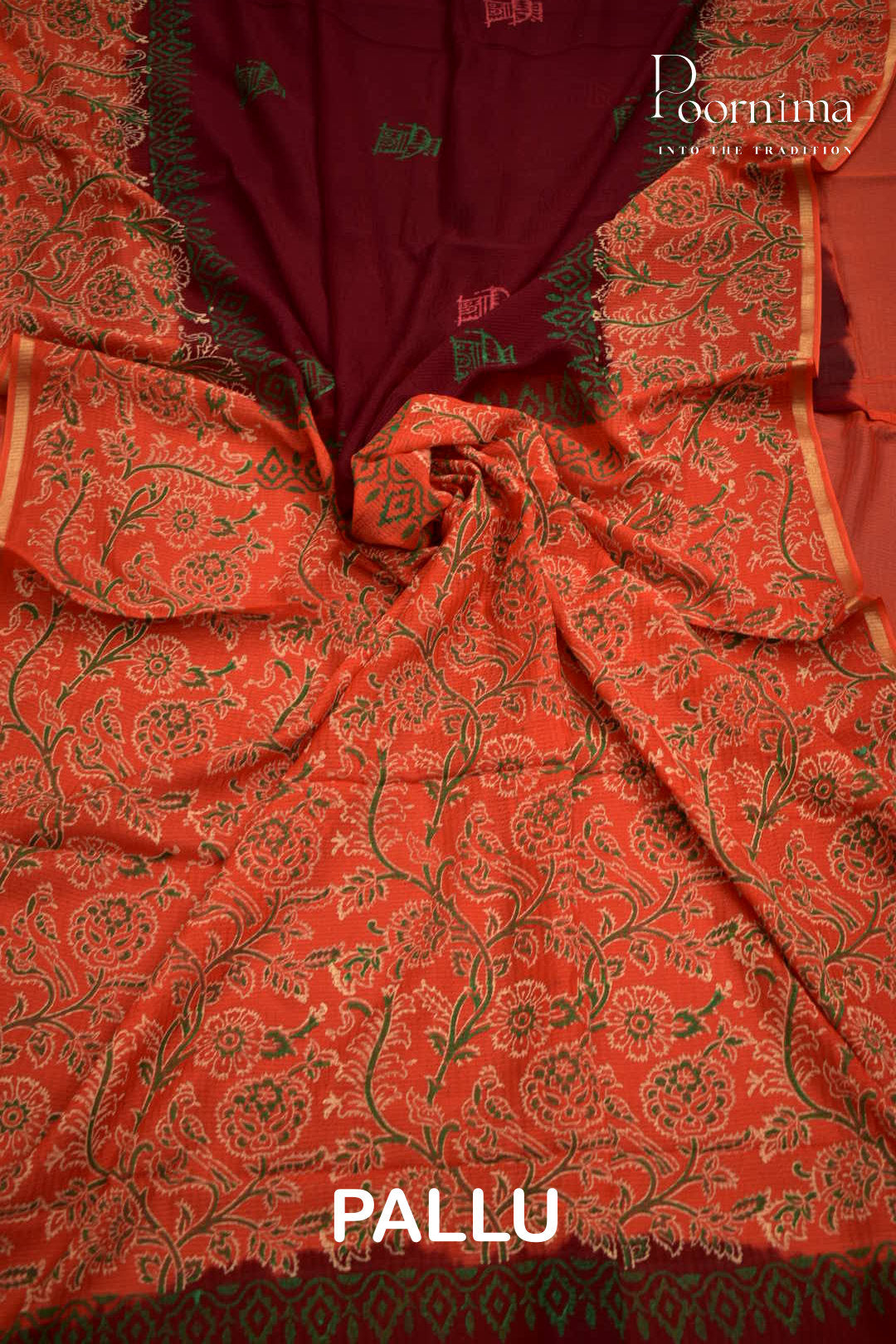 MAROON & ORANGE - CHECKS GEORGETTE BLOCK PRINTED SAREES