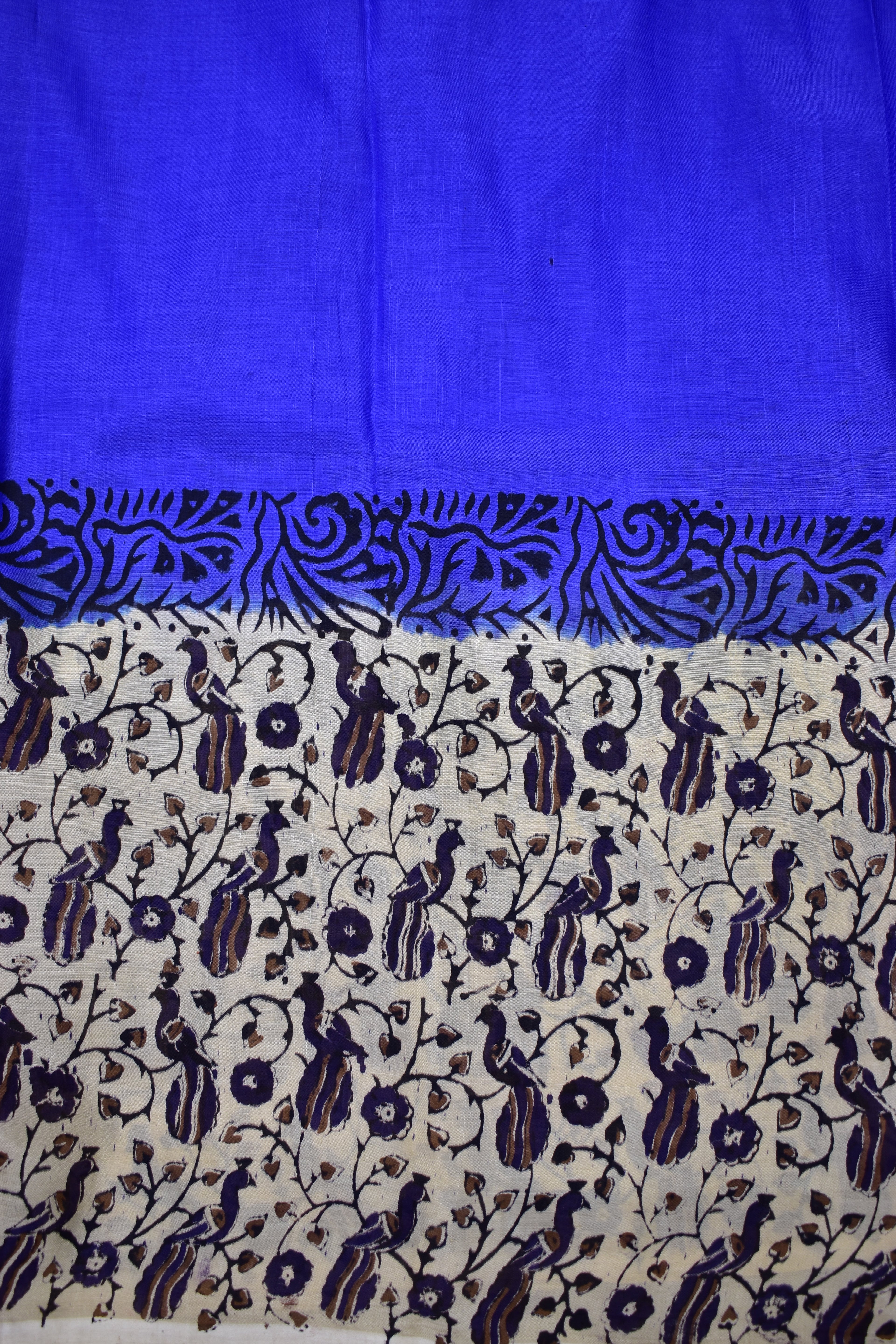 BLUE-KHADI SILK KALAMKARI PRINT SAREE