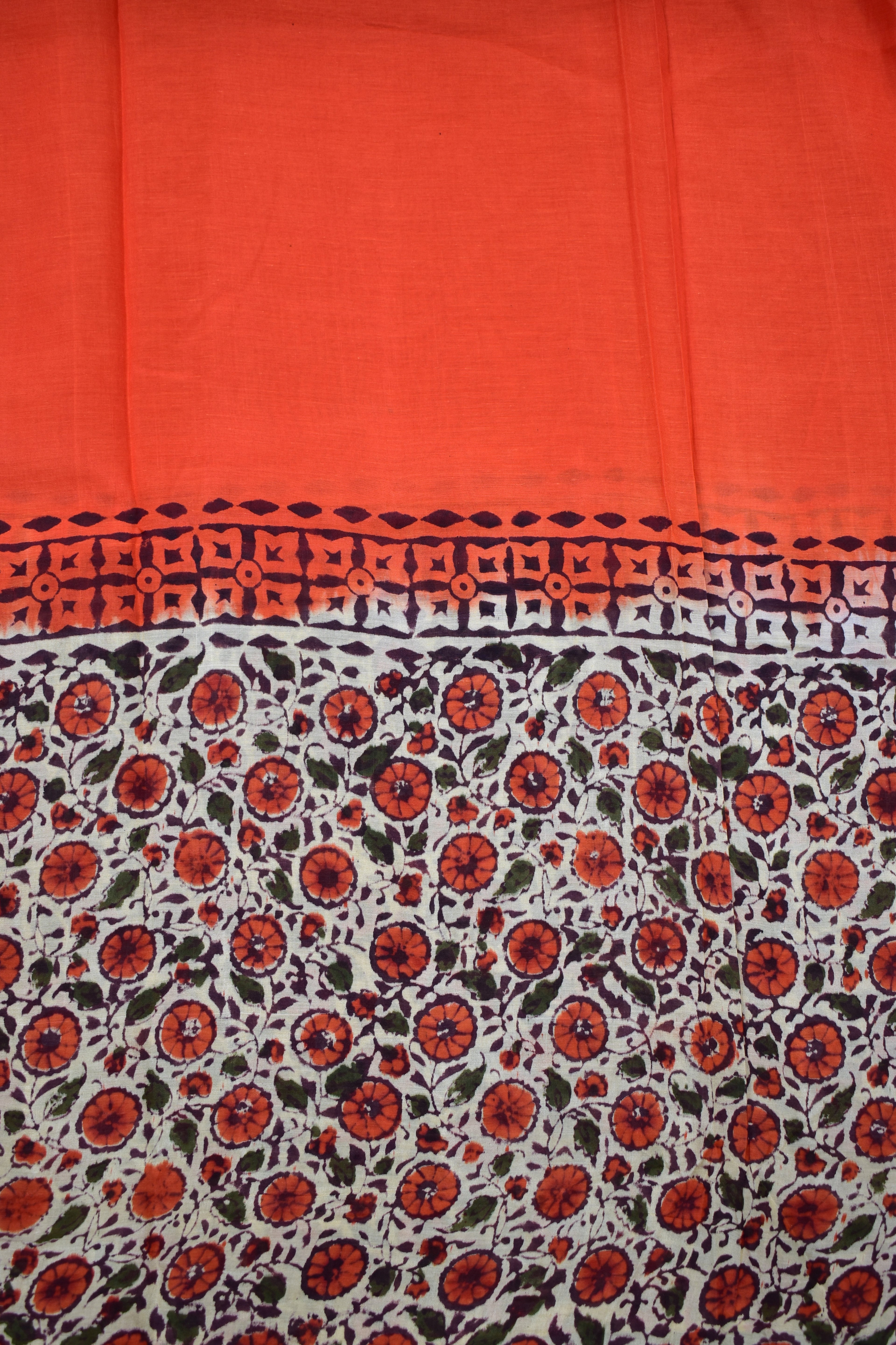 ORANGE-KHADI SILK KALAMKARI PRINT SAREE