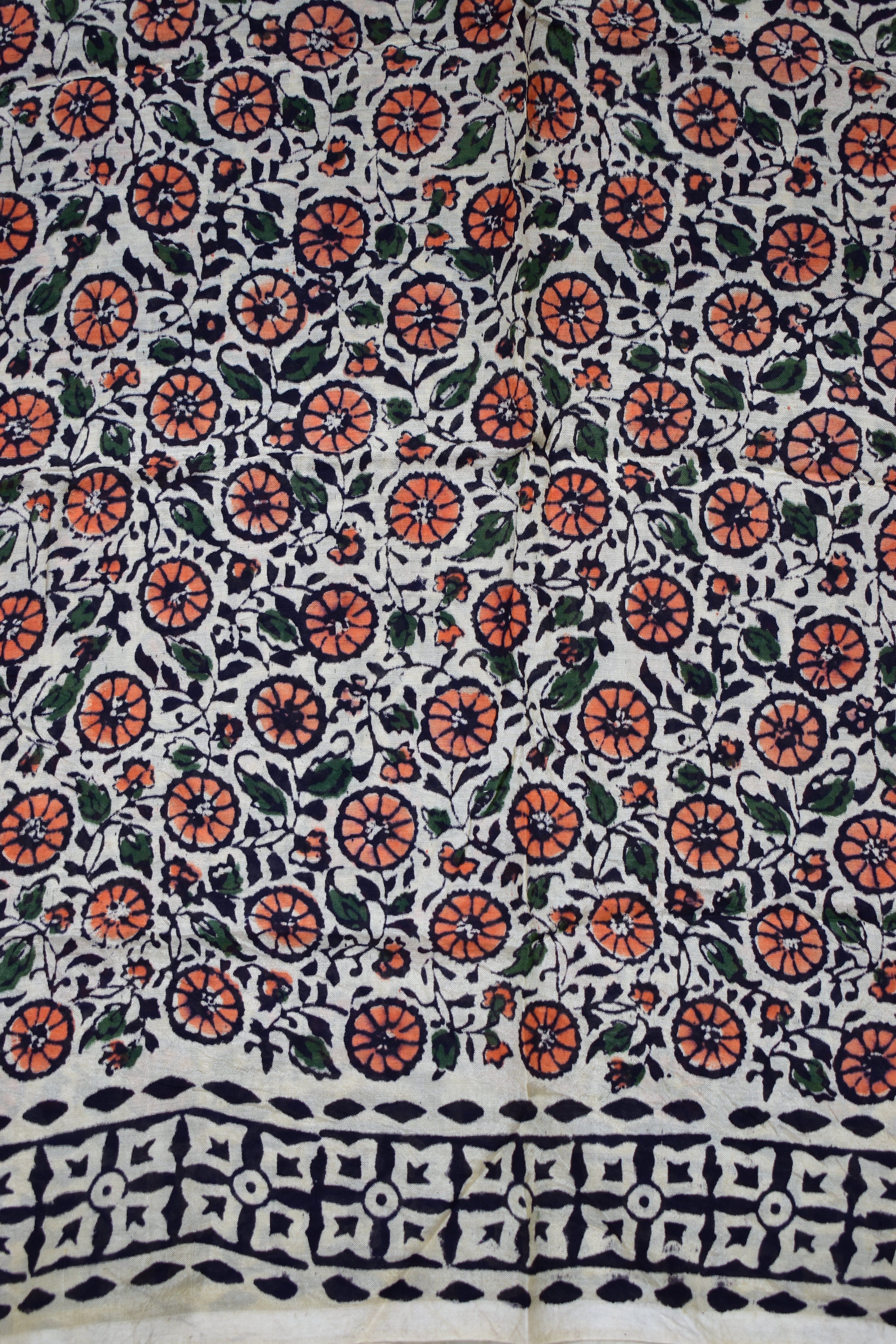 ORANGE-KHADI SILK KALAMKARI PRINT SAREE