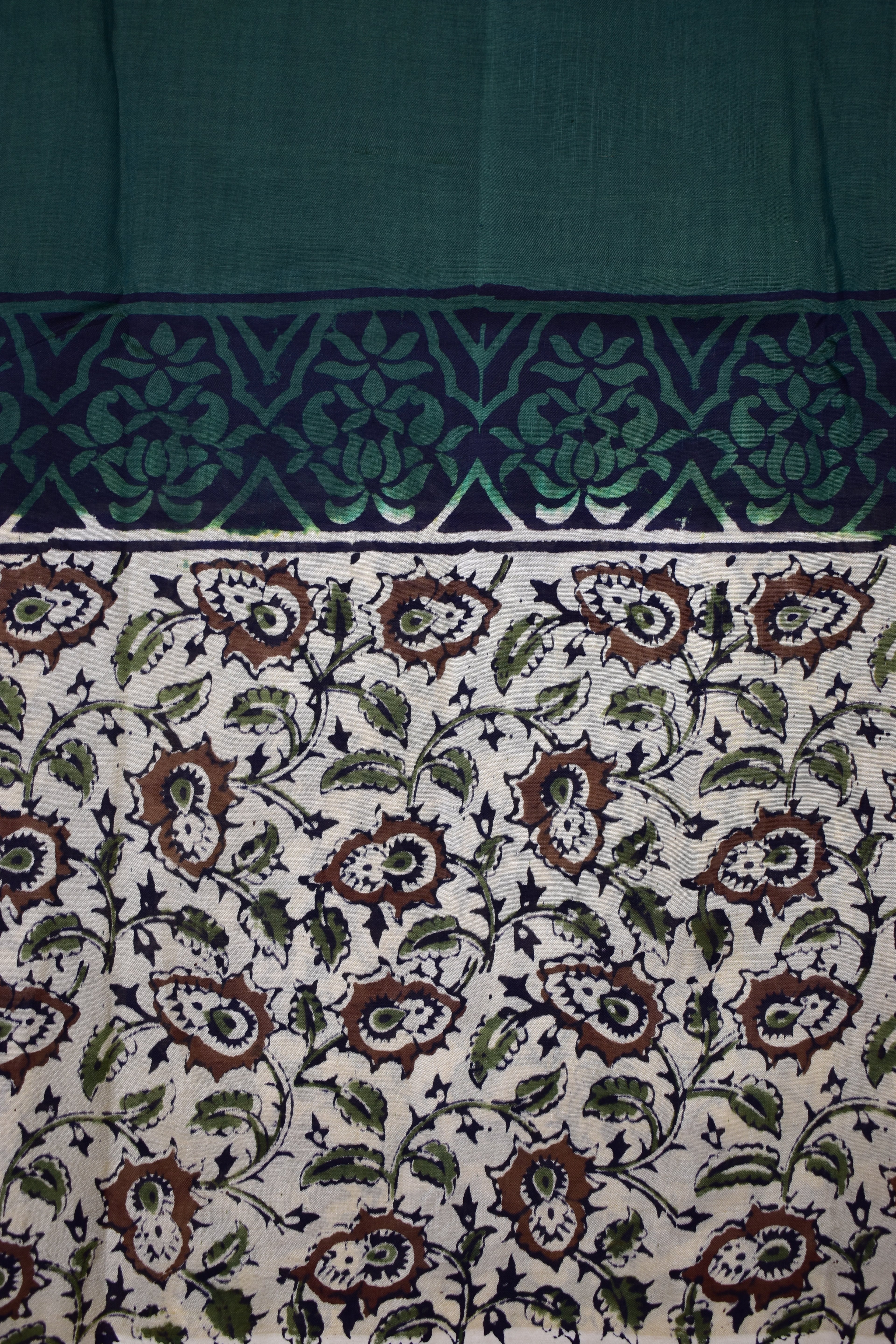 BOTTLE GREEN-KHADI SILK KALAMKARI PRINT SAREE
