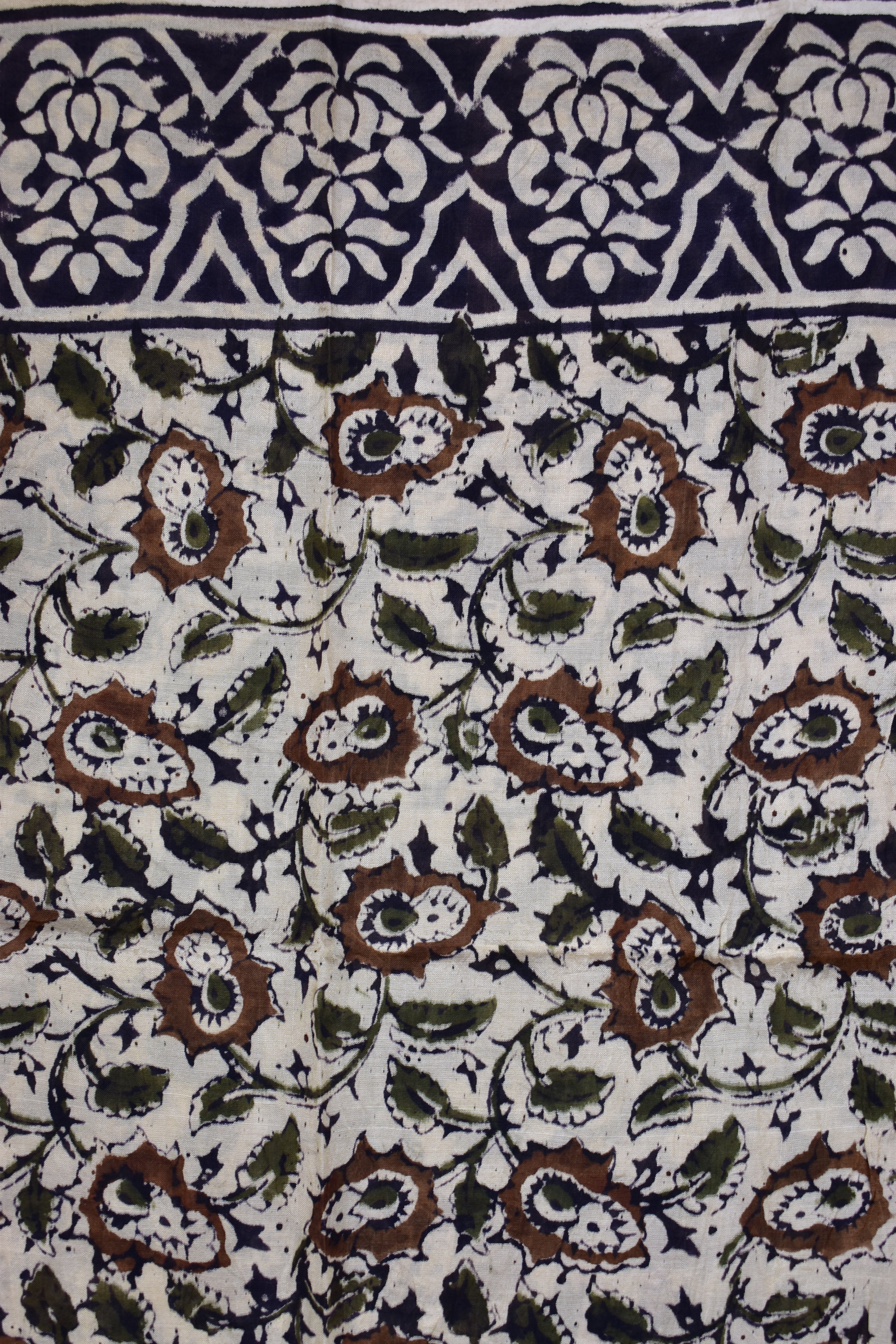 BOTTLE GREEN-KHADI SILK KALAMKARI PRINT SAREE