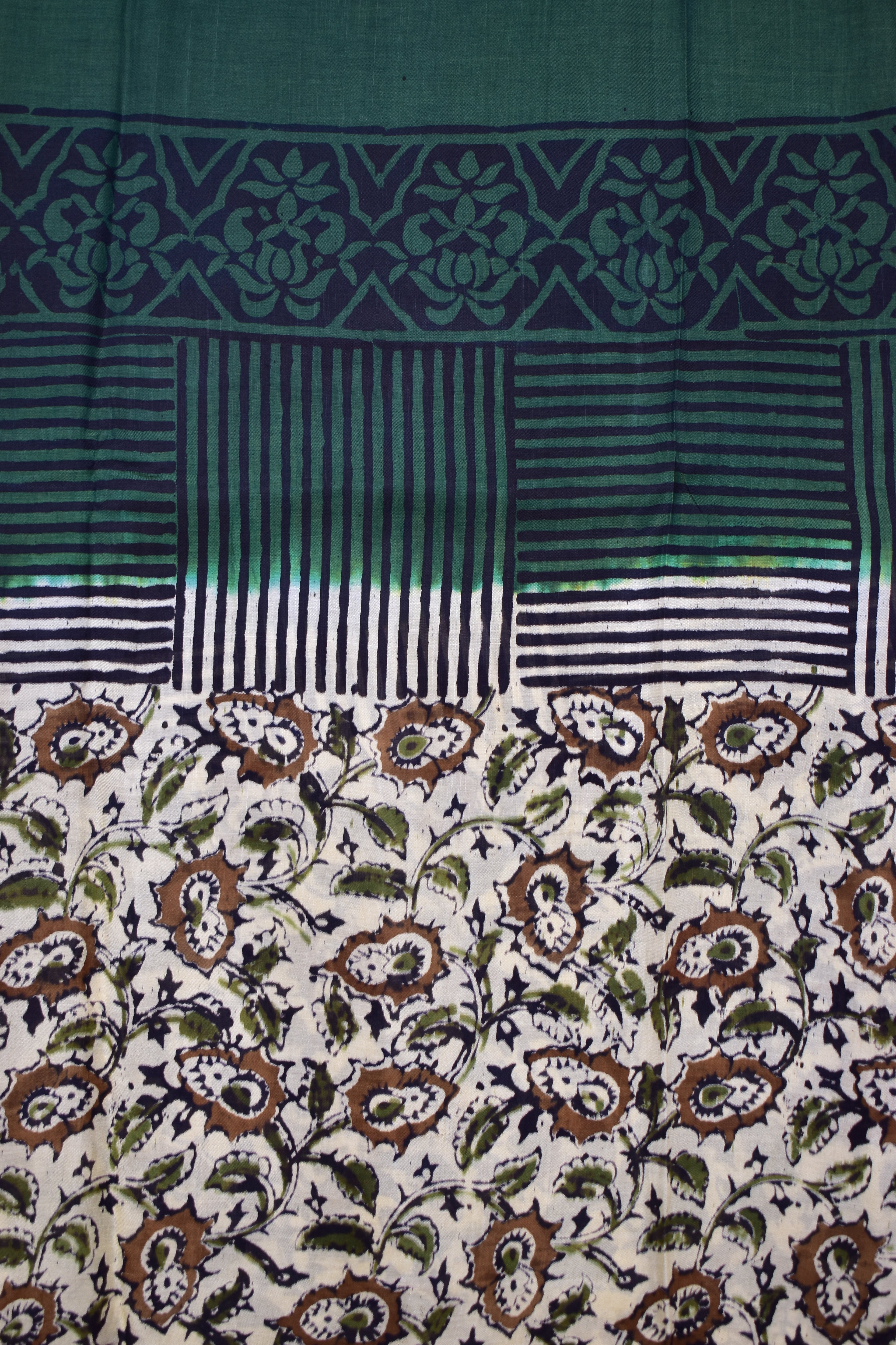 DARK GREEN-KHADI SILK KALAMKARI PRINT SAREE