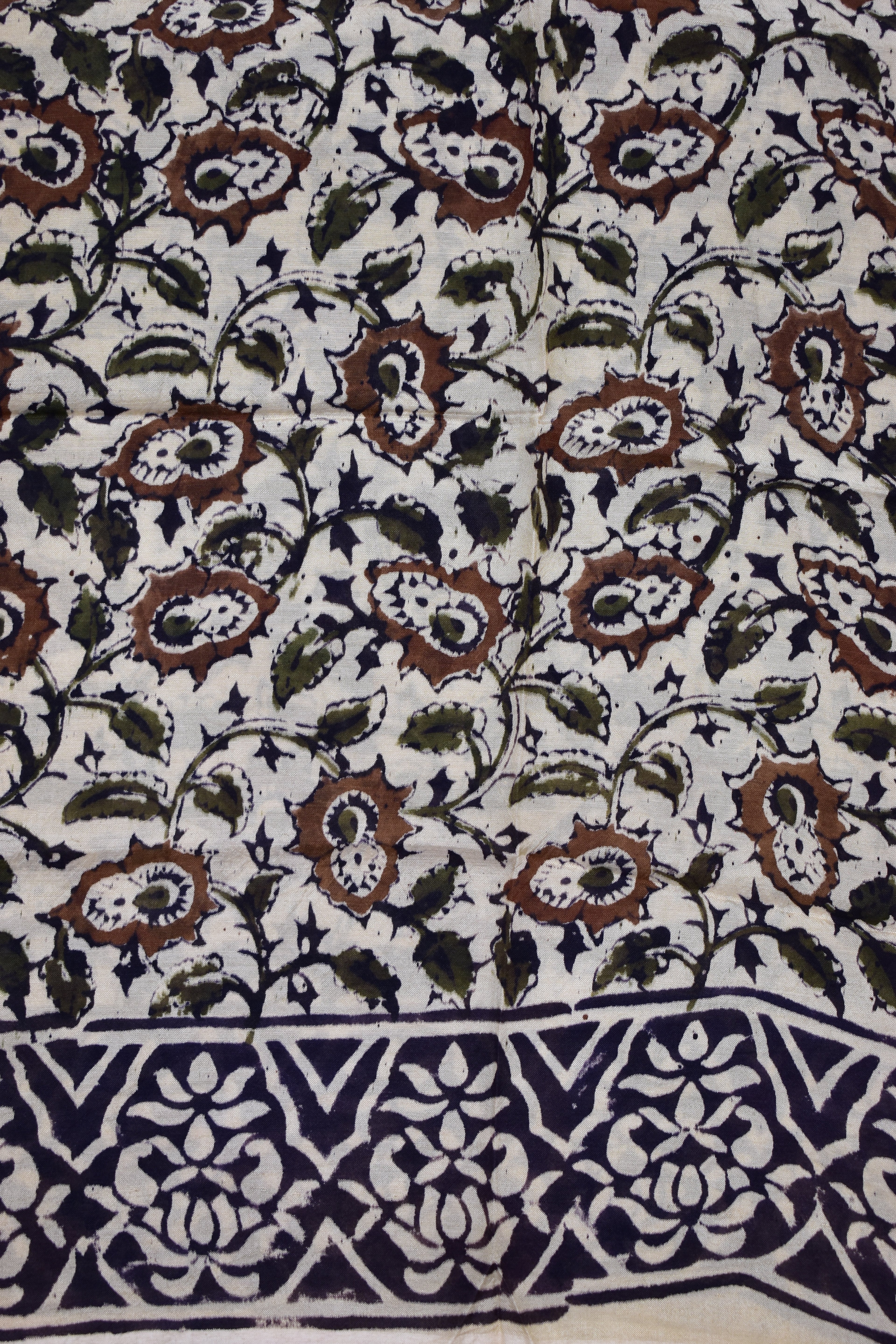 DARK GREEN-KHADI SILK KALAMKARI PRINT SAREE
