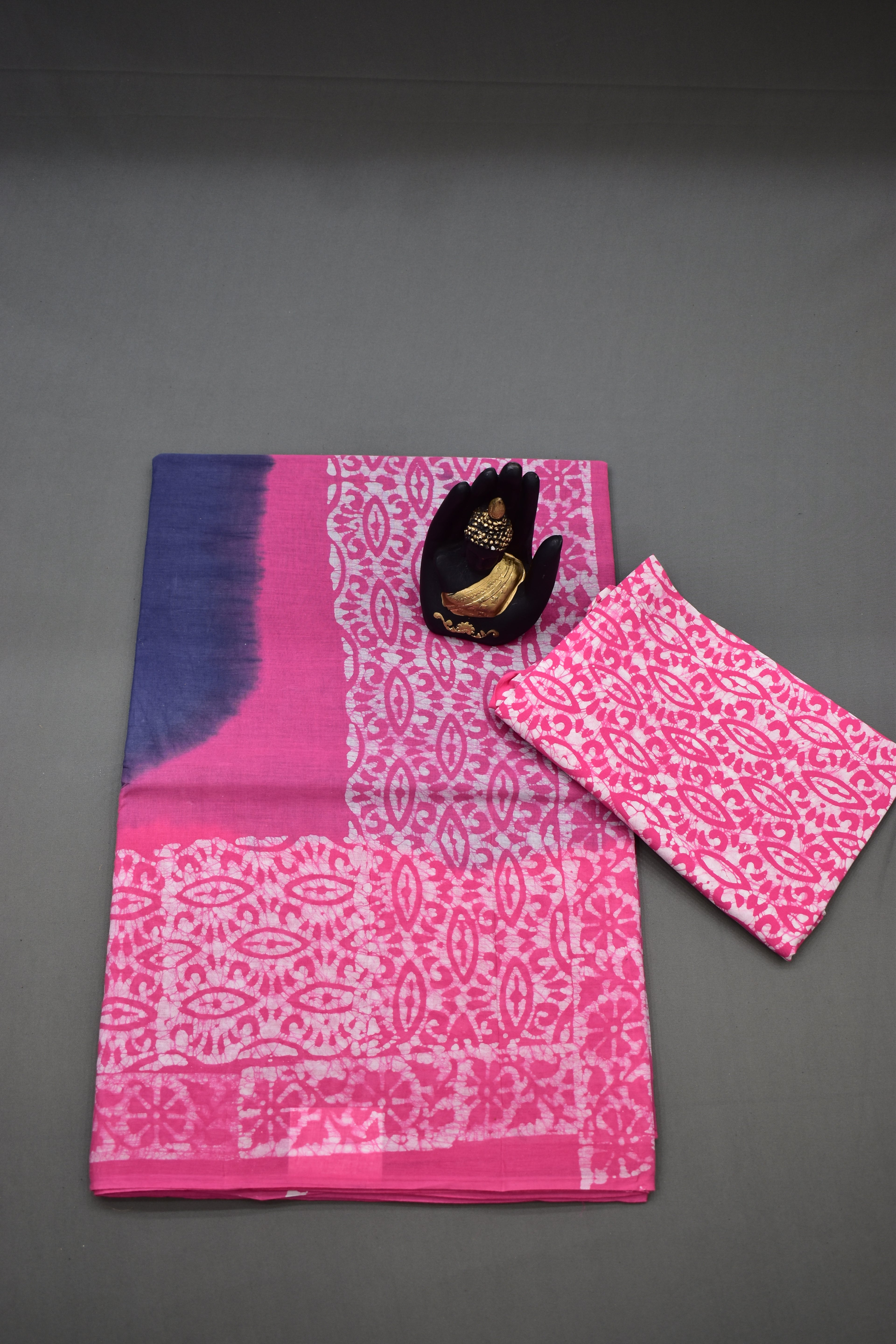 GREY & PINK-COTTON SAREE