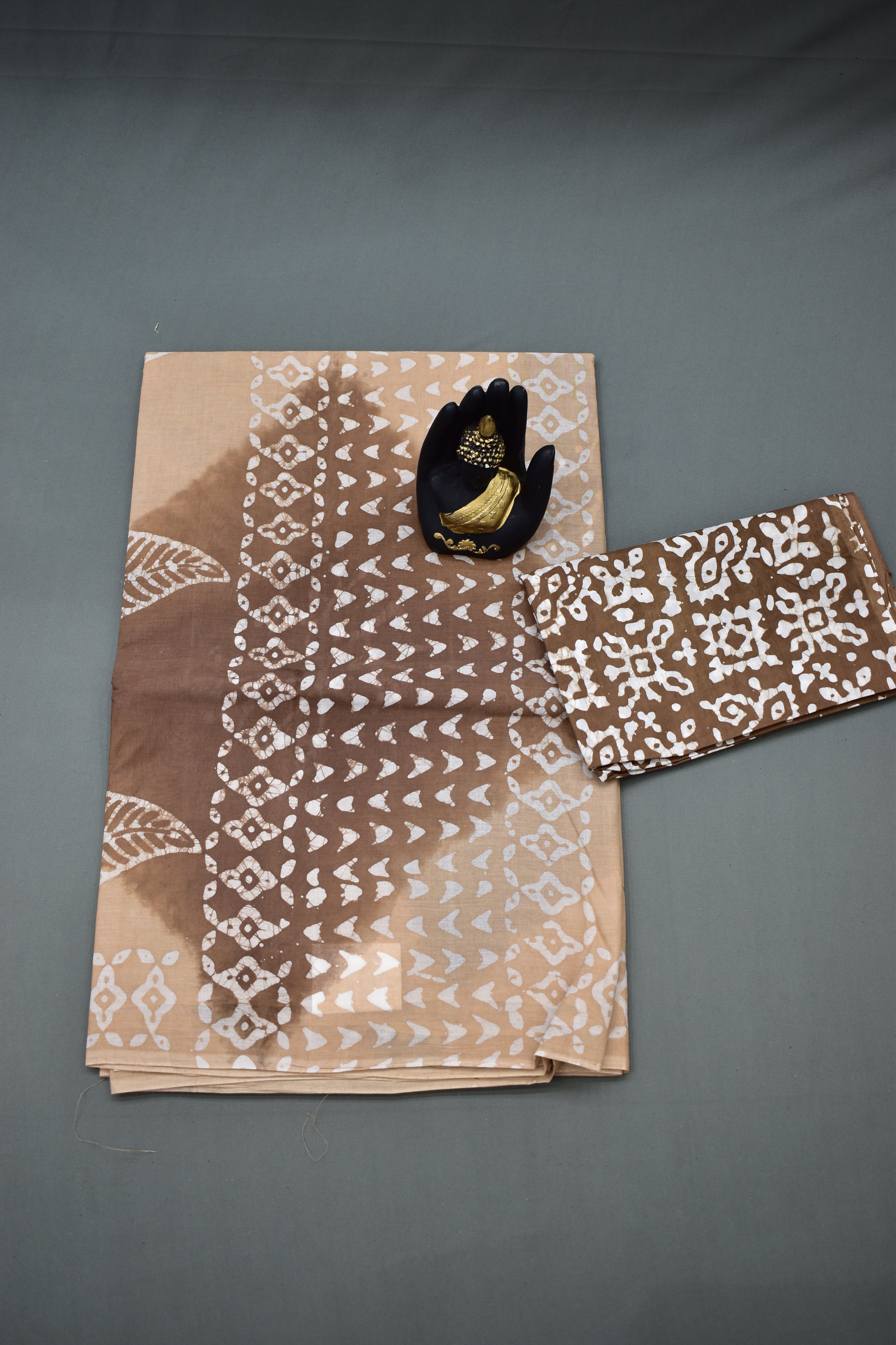 CRERAM &BROWN-COTTON SAREE