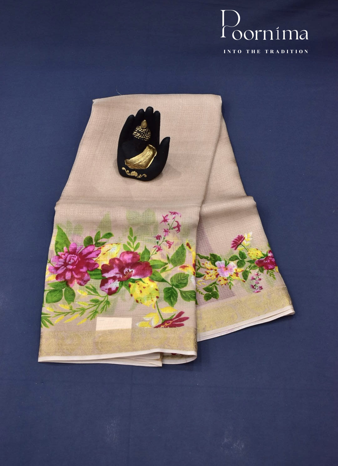 CREAM & PINK - JUTE CRAPE WITH ALLOVER DIGITAL PRINTING