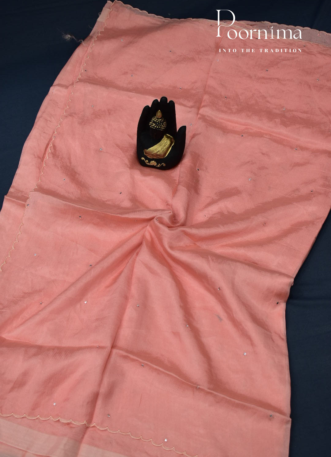 PEACH - MANGALAGIRI SAREE WITH ALLOVER CHIP WORK