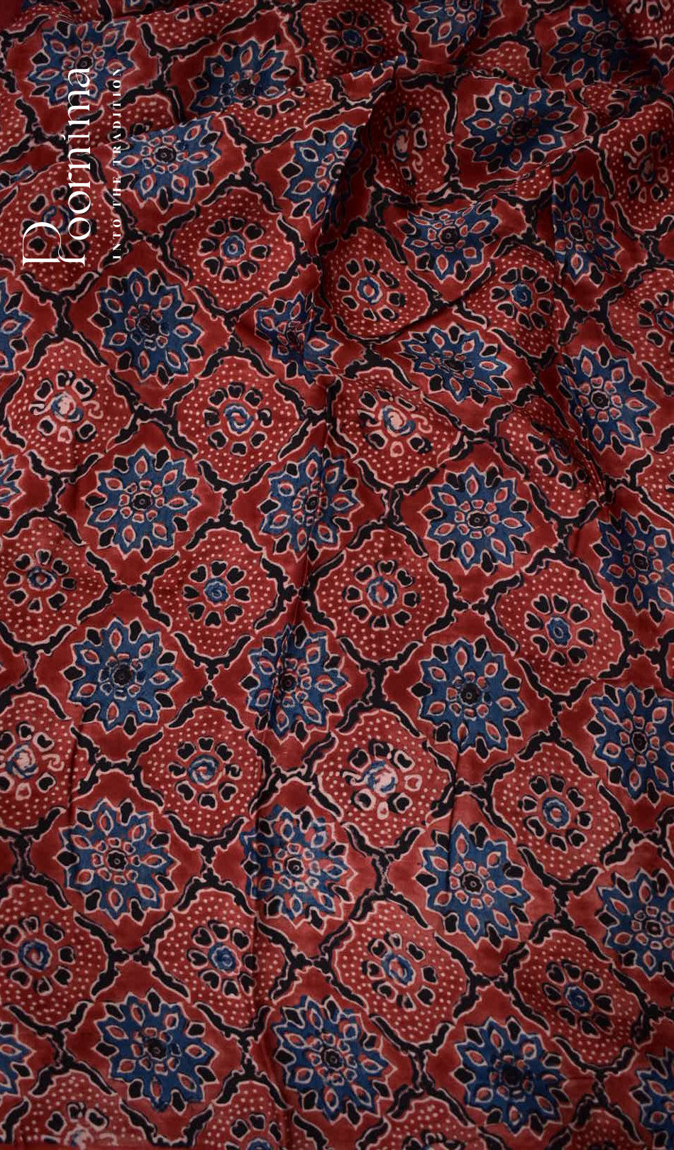 RED - MANGALAGIRI SAREE WITH ALLOVER CHIP WORK AND AJRAKH BLOUSE