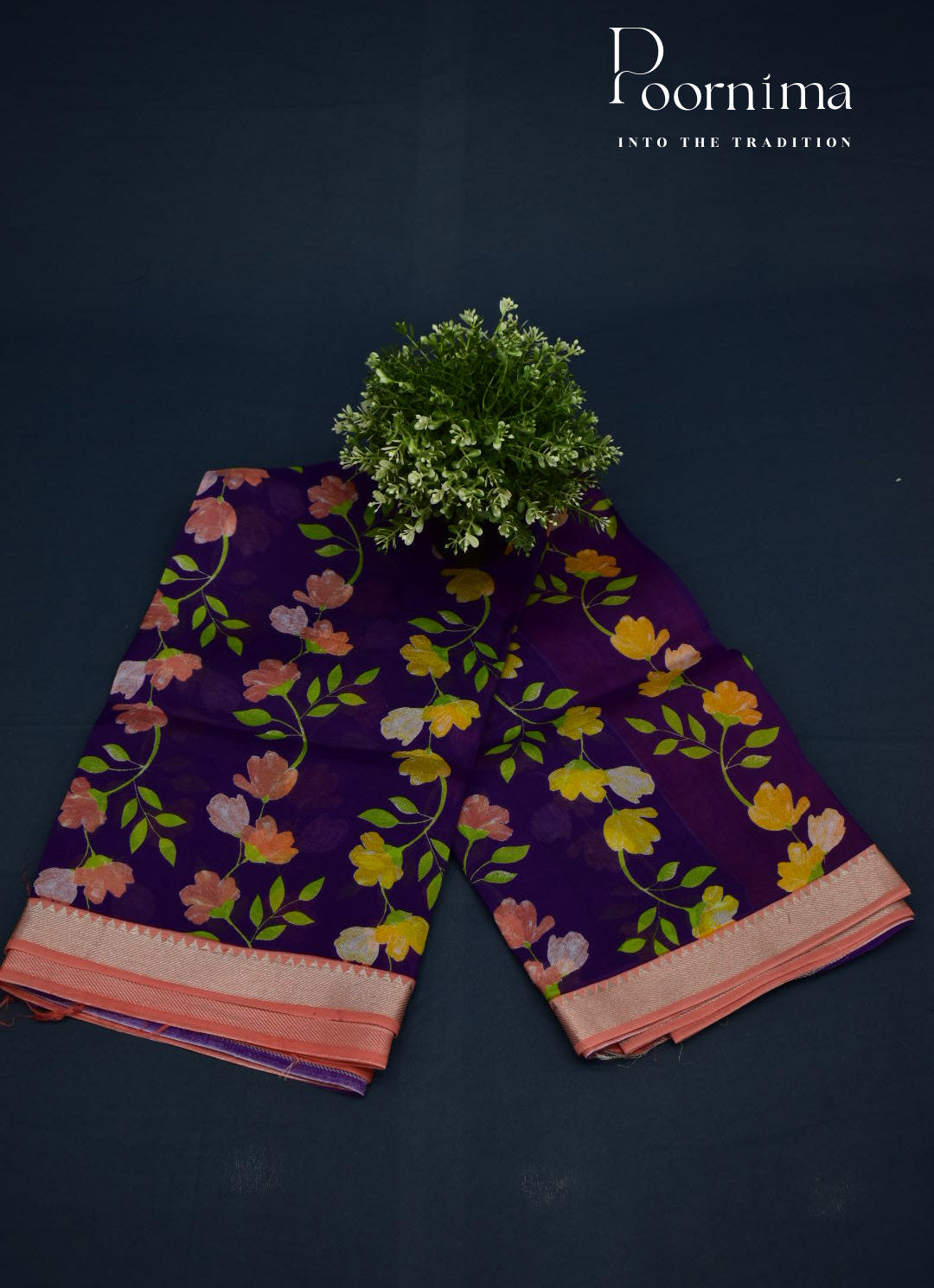 PURPLE - MANGALAGIRI SILK SAREE WITH GEORGETTE  DIGITAL PRINT