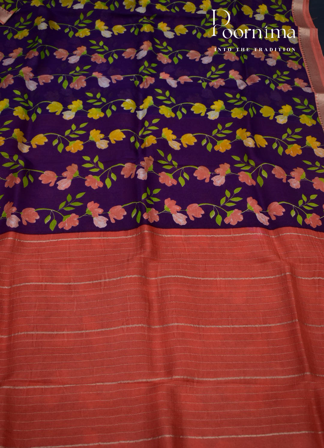 PURPLE - MANGALAGIRI SILK SAREE WITH GEORGETTE  DIGITAL PRINT