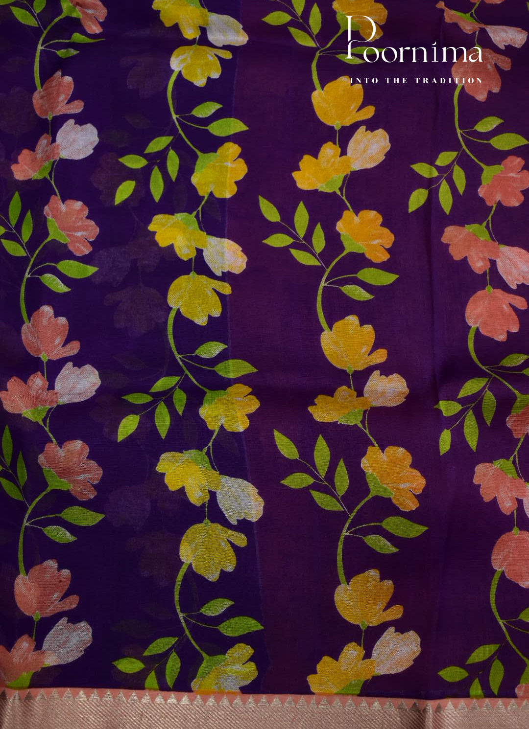 PURPLE - MANGALAGIRI SILK SAREE WITH GEORGETTE  DIGITAL PRINT