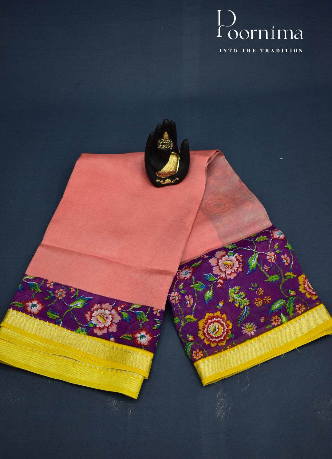 PEACH & VIOLET - MANGALAGIRI SILK SAREE WITH GEORGETTE  DIGITAL PRINT