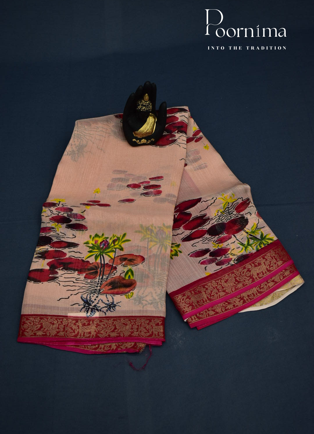 PEACHY PINK - JUTE CRAPE SAREE WITH ALLOVER DIGITAL PRINTS