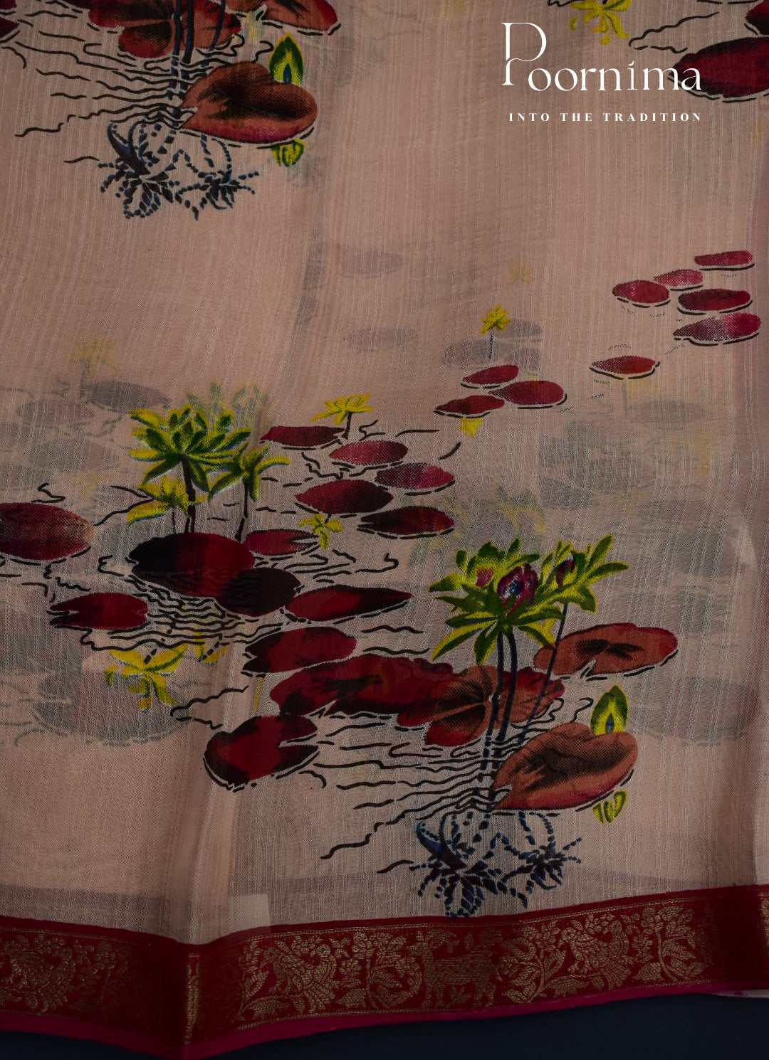 PEACHY PINK - JUTE CRAPE SAREE WITH ALLOVER DIGITAL PRINTS