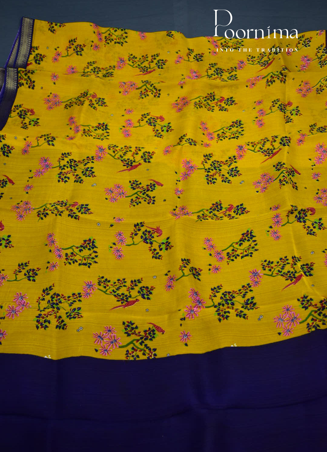 YELLOW - JUTE CRAPE SAREE WITH ALLOVER DIGITAL PRINTS