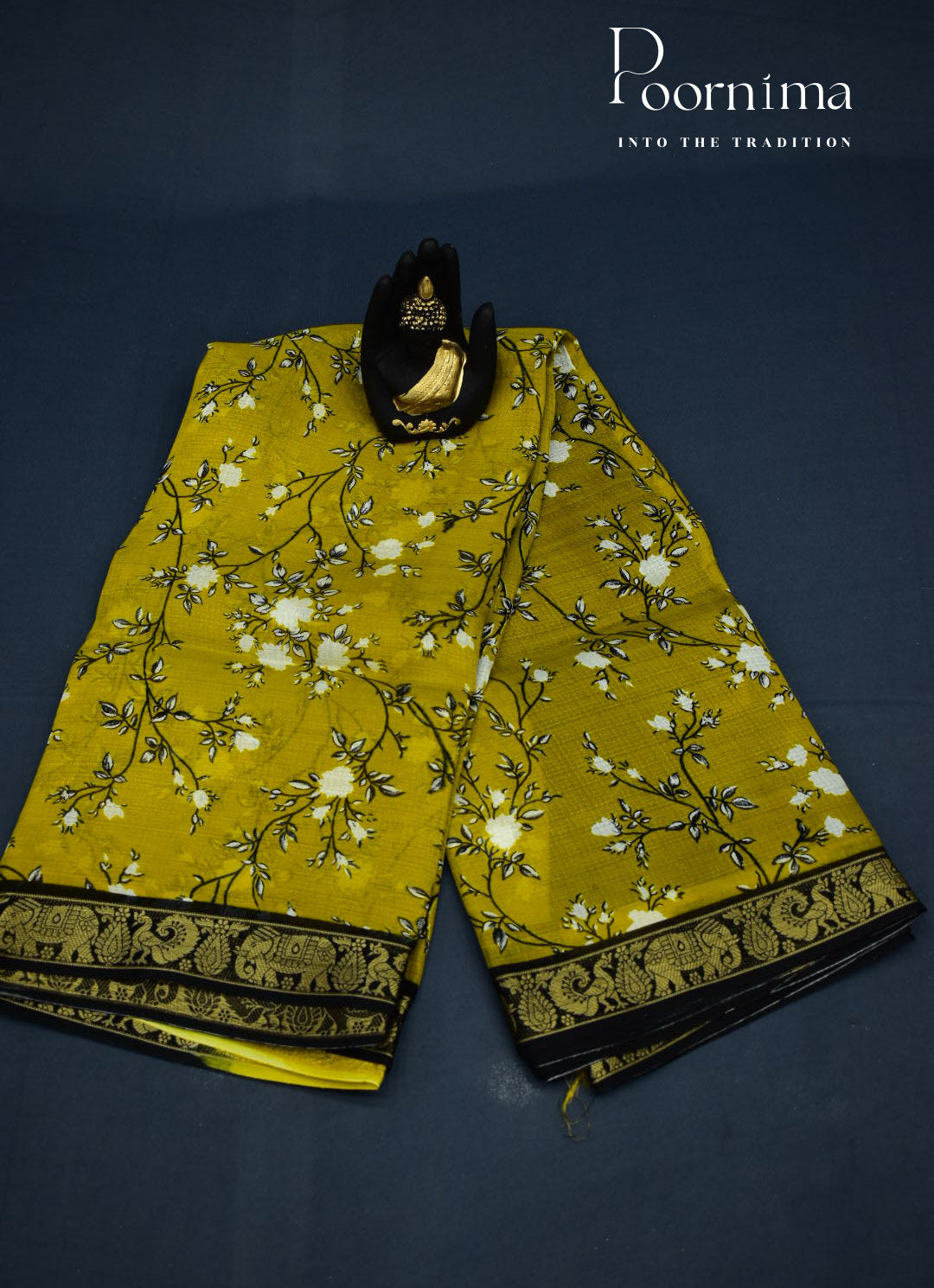 YELLOW-GREEN - JUTE CRAPE SAREE WITH ALLOVER DIGITAL PRINTING