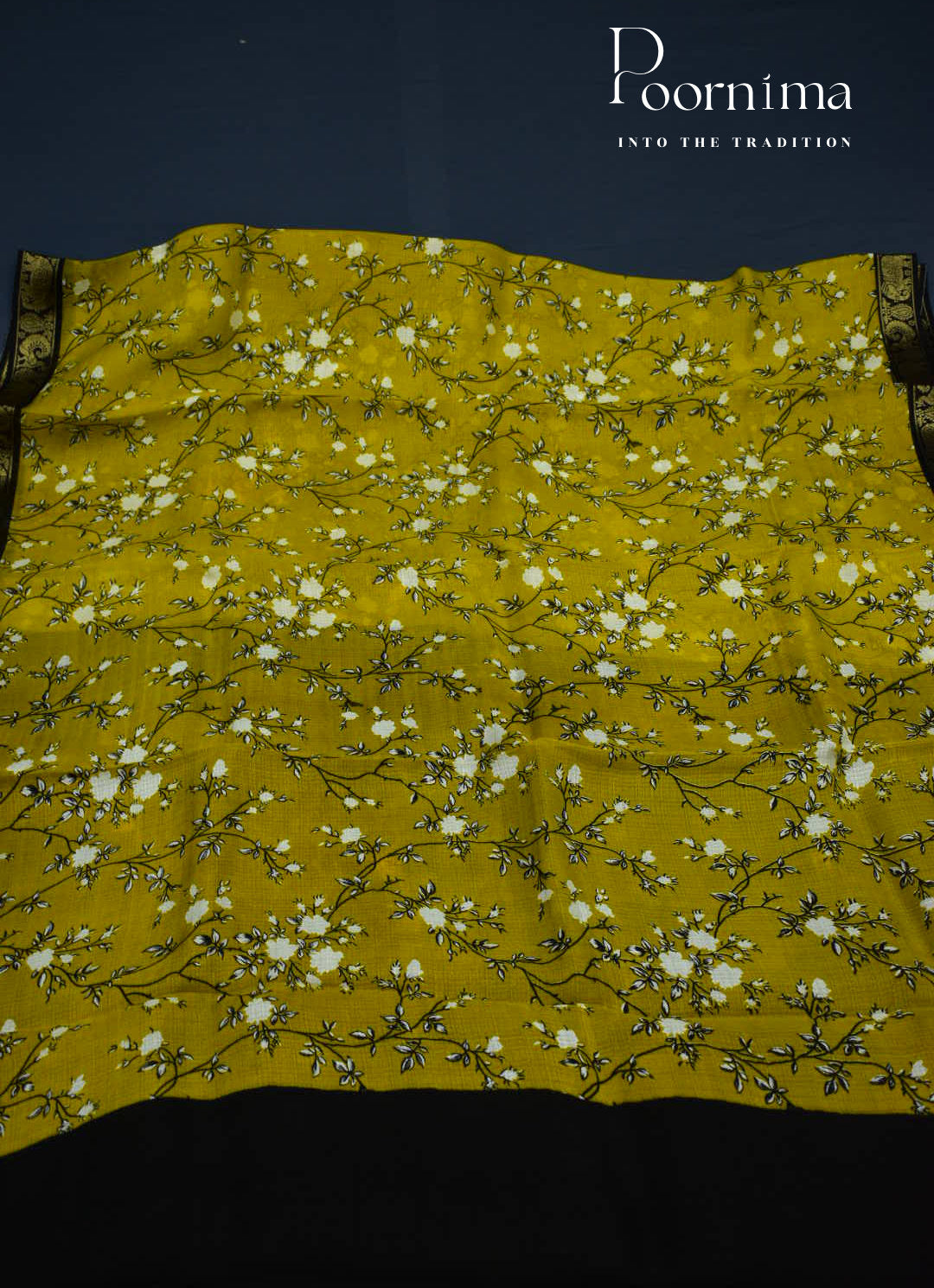 YELLOW-GREEN - JUTE CRAPE SAREE WITH ALLOVER DIGITAL PRINTING