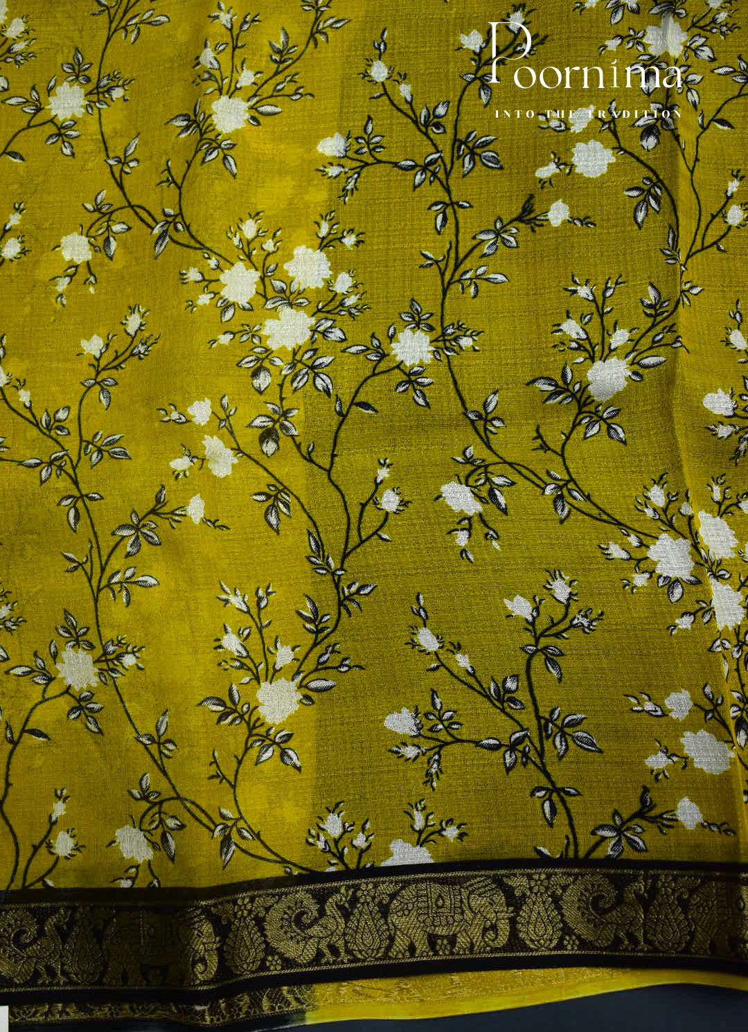 YELLOW-GREEN - JUTE CRAPE SAREE WITH ALLOVER DIGITAL PRINTING