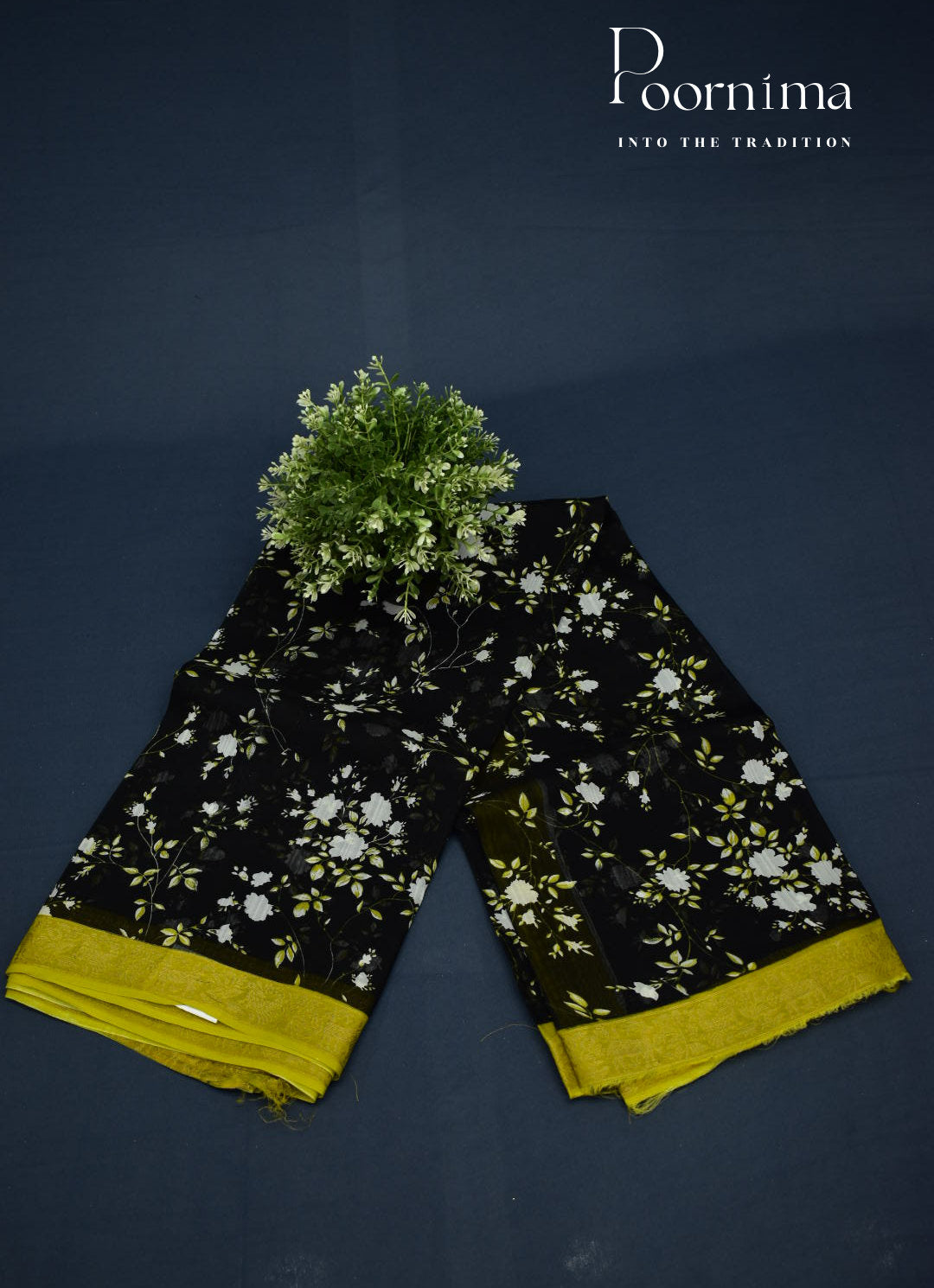 BLACK - JUTE CRAPE SAREE WITH ALLOVER DIGITAL PRINTS