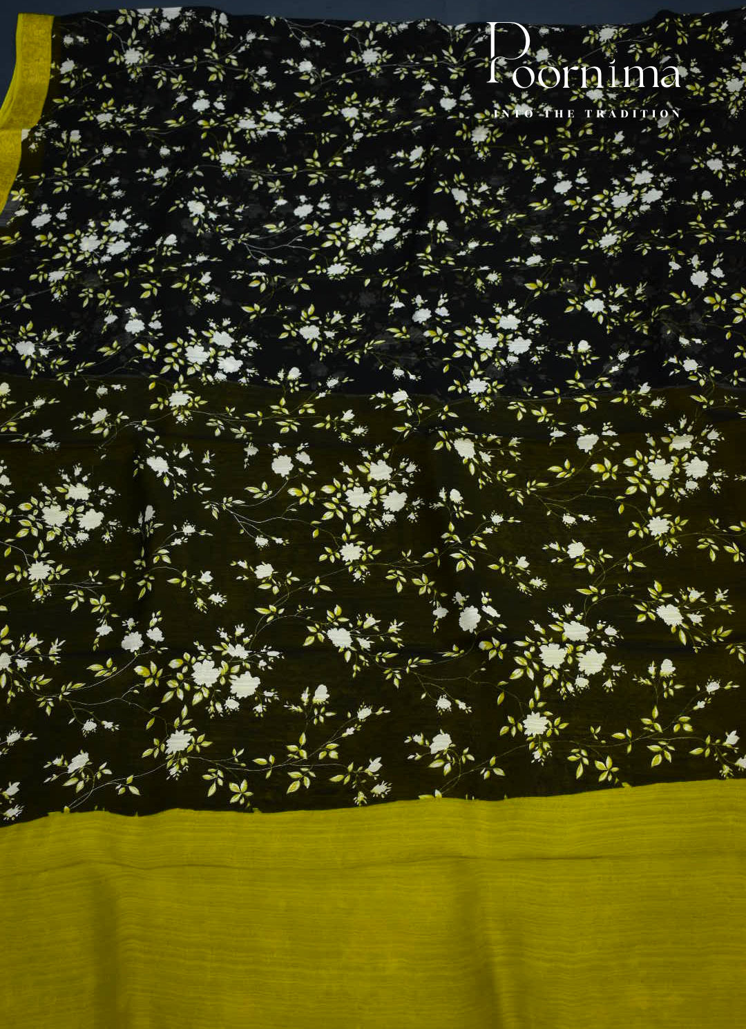 BLACK - JUTE CRAPE SAREE WITH ALLOVER DIGITAL PRINTS