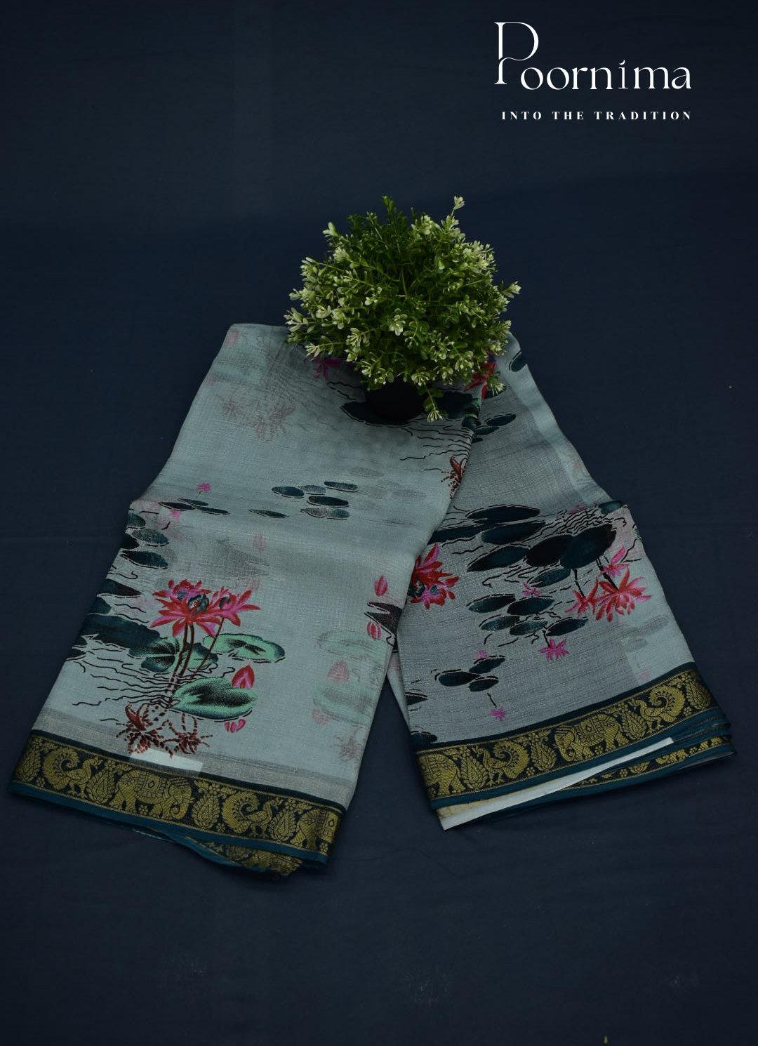 PASTEL LIGHT BLUE - JUTE CRAPE SAREE WITH ALLOVER DIGITAL PRINTS