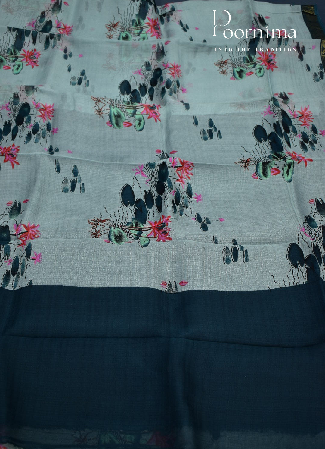 PASTEL LIGHT BLUE - JUTE CRAPE SAREE WITH ALLOVER DIGITAL PRINTS