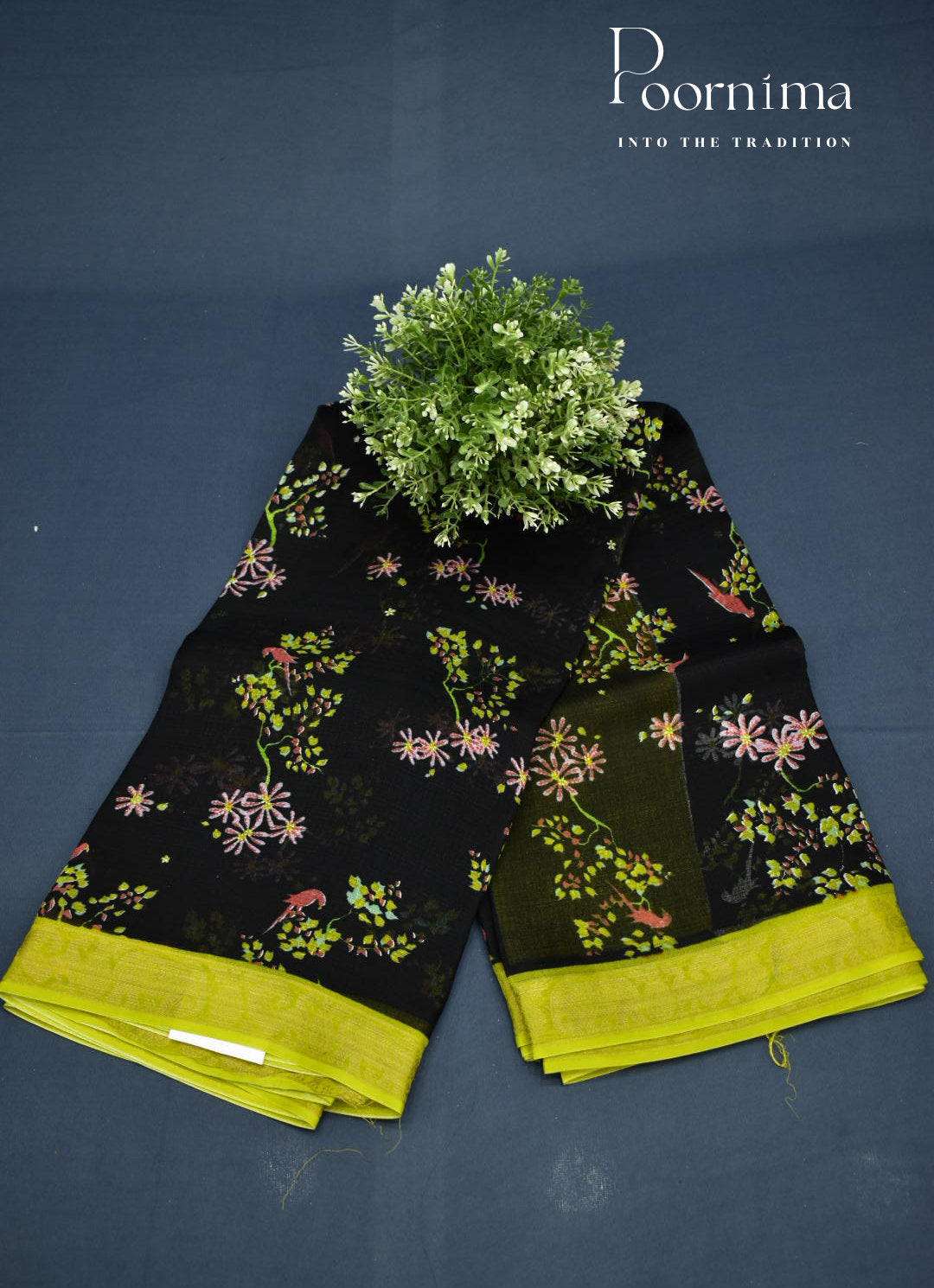 BLACK - JUTE CRAPE SAREE WITH ALLOVER DIGITAL PRINTS