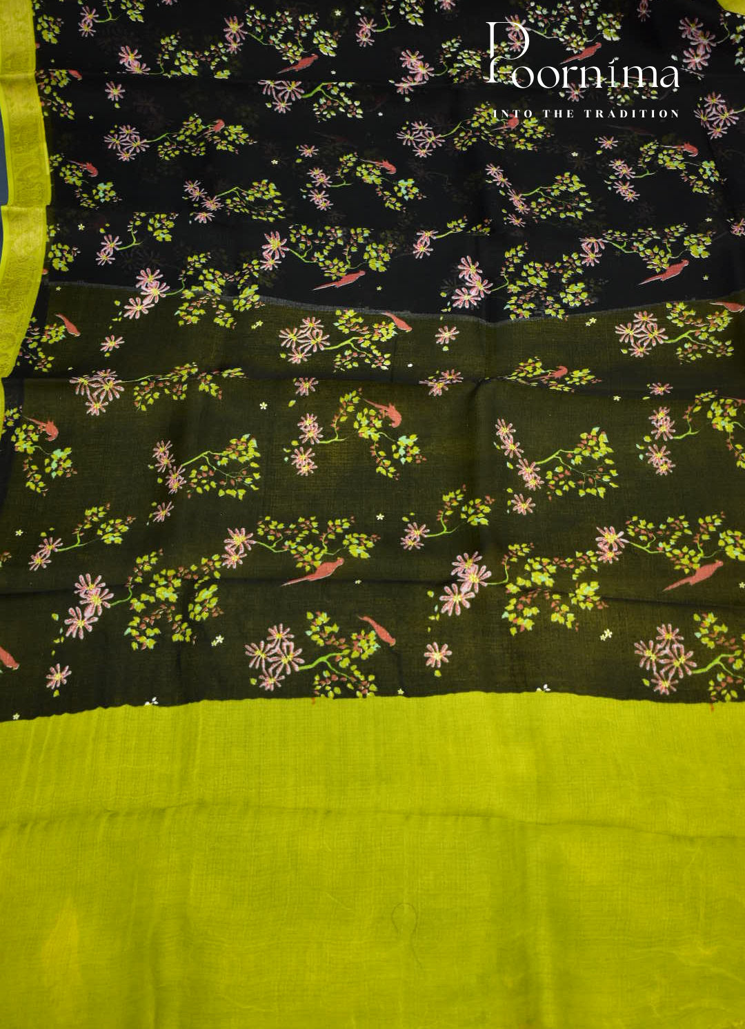 BLACK - JUTE CRAPE SAREE WITH ALLOVER DIGITAL PRINTS