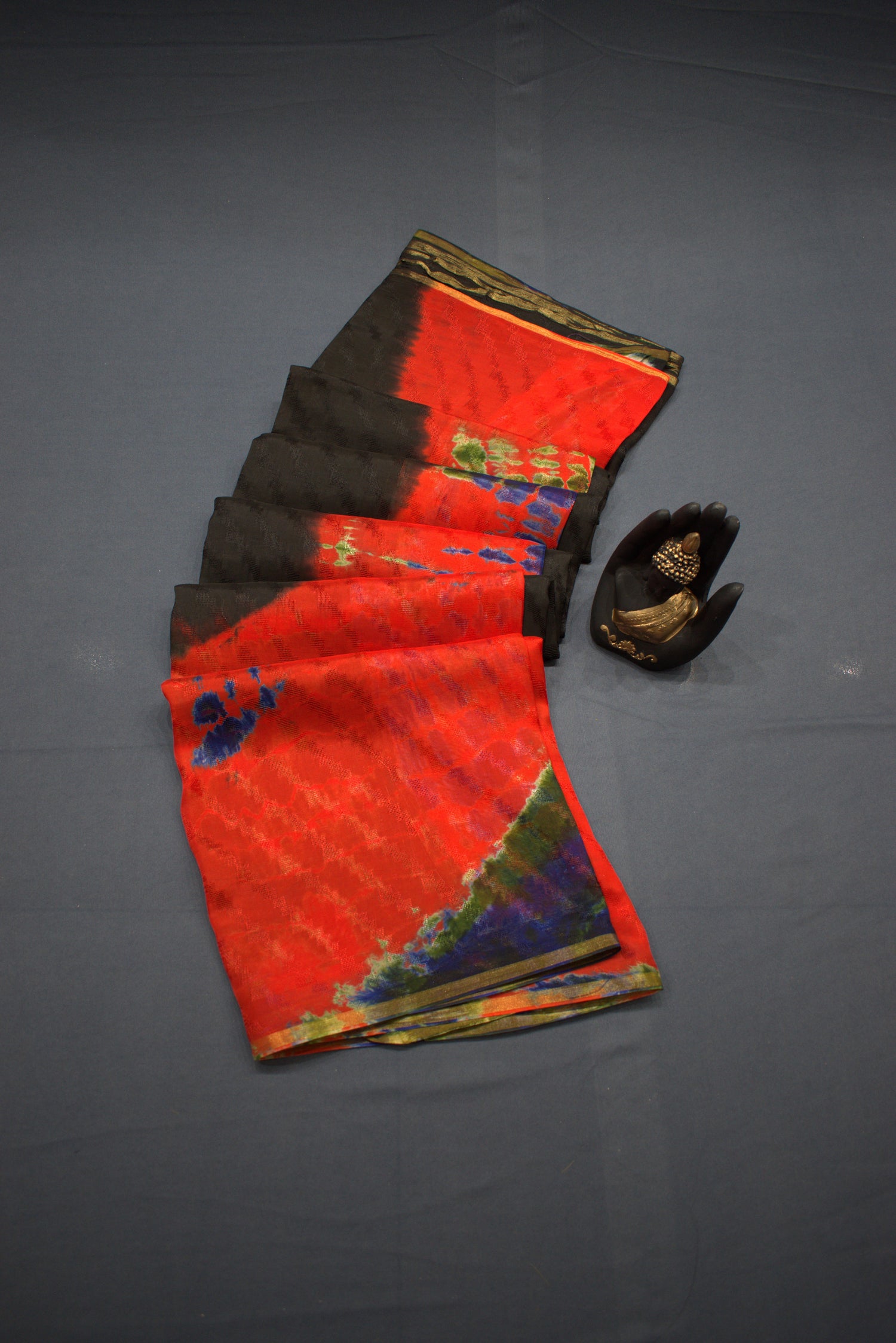 BLACK- GEORGETTE SAREE WITH SHIOBORI TIE & DIE