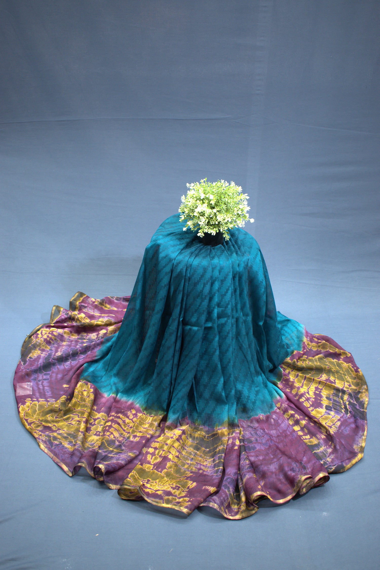 PINE GREEN- GEORGETTE SAREE WITH SHIOBORI TIE & DIE