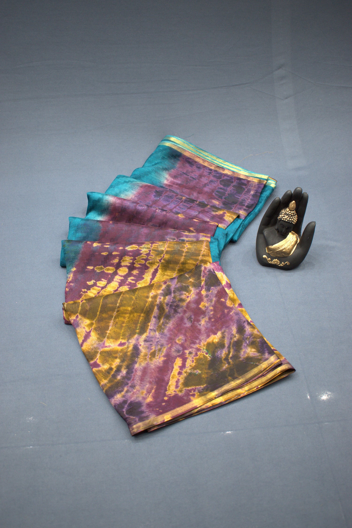 PINE GREEN- GEORGETTE SAREE WITH SHIOBORI TIE & DIE