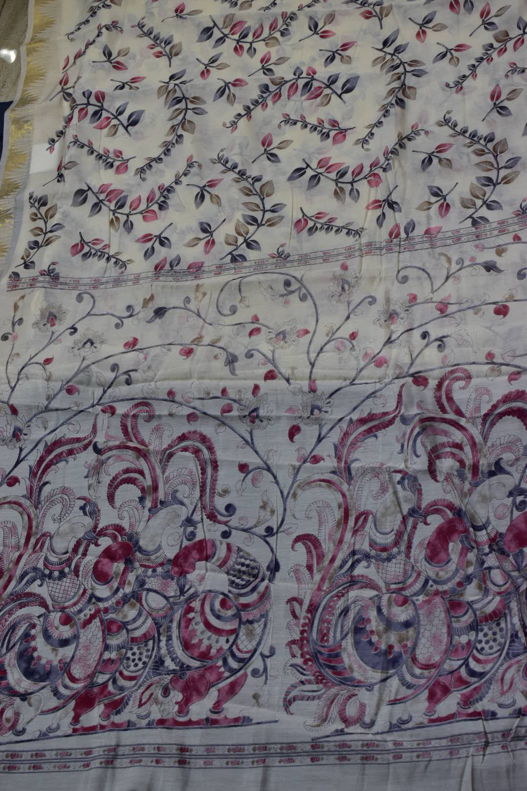 HALF WHITE- LINEN COTTON DIGITAL PRINT SAREE