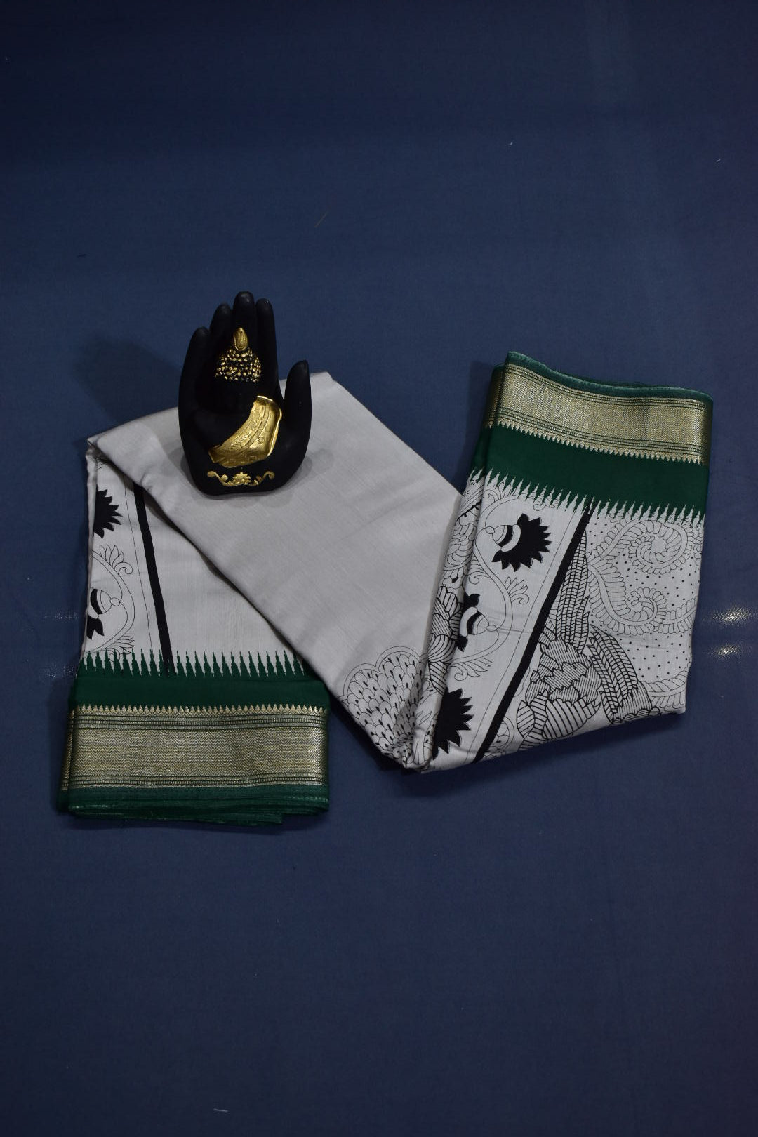 GREY- CHANDERI PRINT COTTON SAREE