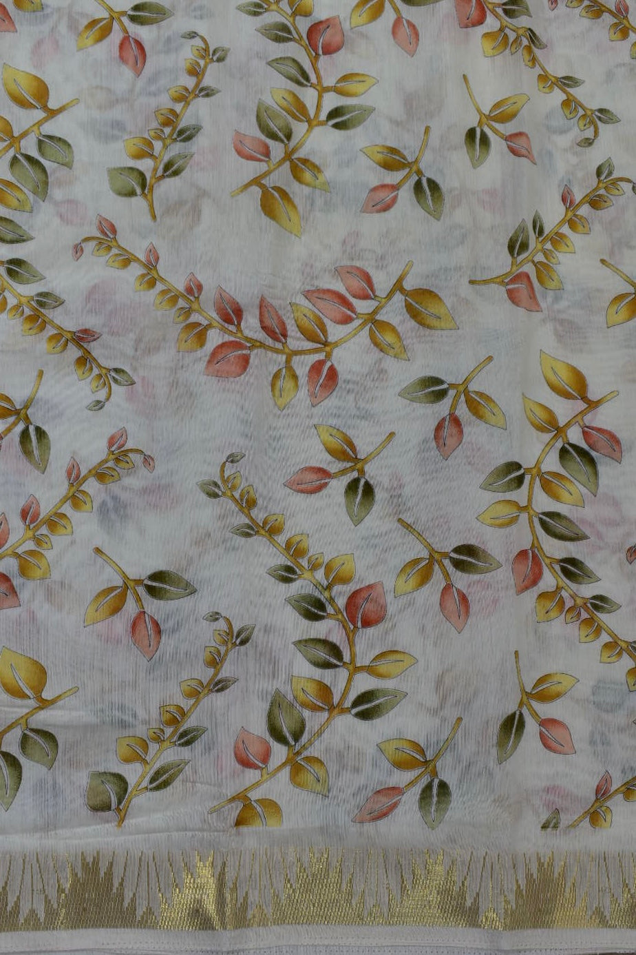 WHITE- LINEN COTTON DIGITAL PRINT SAREE