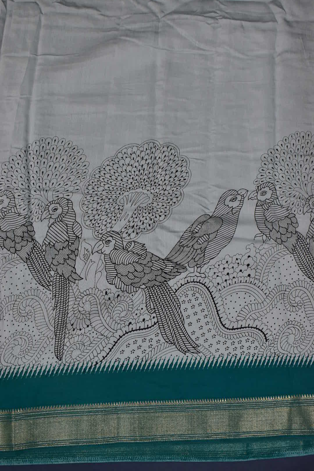 GREY- CHANDERI PRINT COTTON SAREE