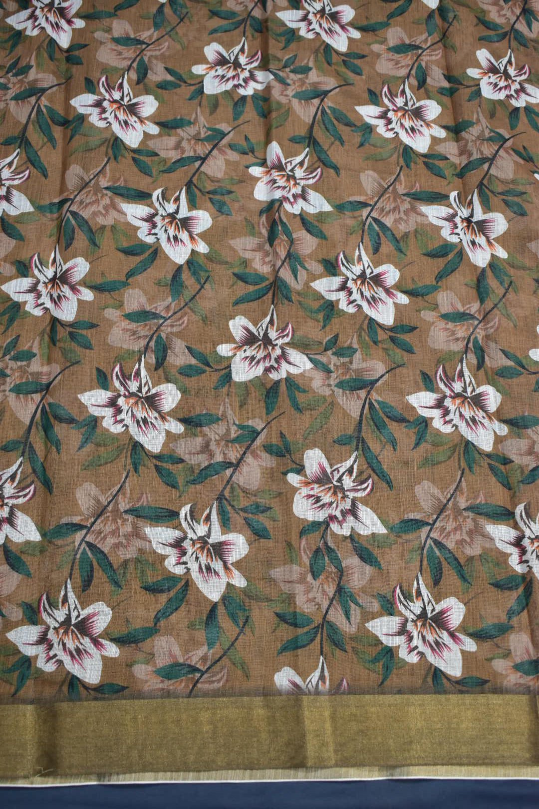 MEHANDI GREEN- LINEN COTTON FLORAL PRINT SAREE