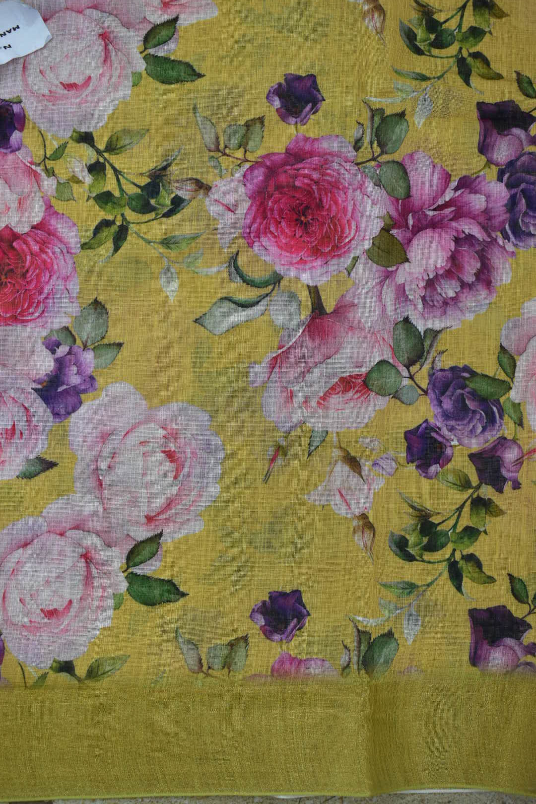 LEMON YELLOW- LINEN COTTON FLORAL PRINT SAREE
